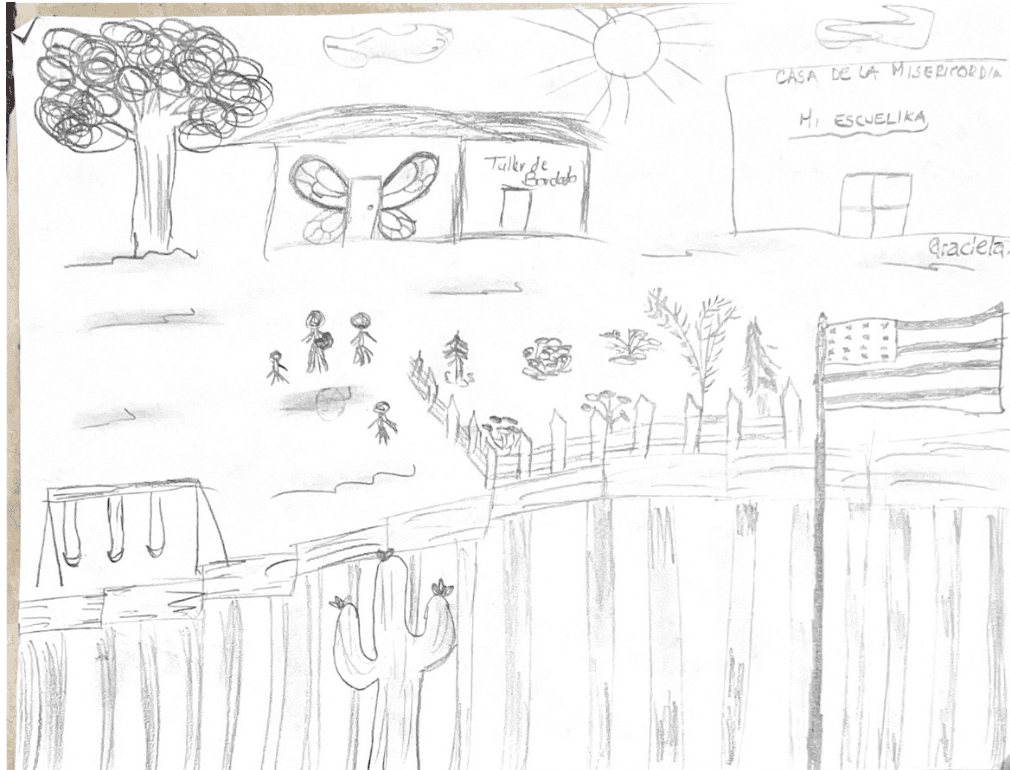 Dibujo del muro fronterizo