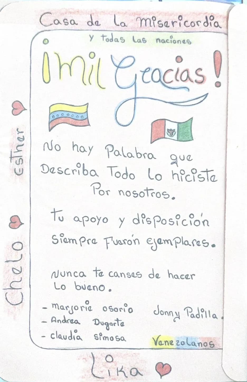 Carta de Marjorie Osorio, Andrea Dugarte, Claudia Simosa y Jonny Padilla