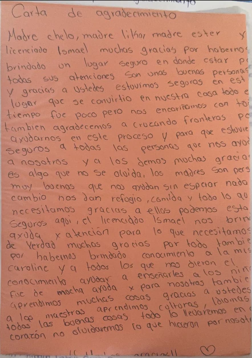 Carta de Familia del albergue