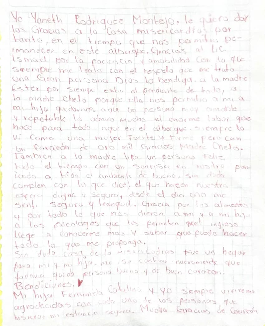Carta de Yaneth Rodríguez Montejo