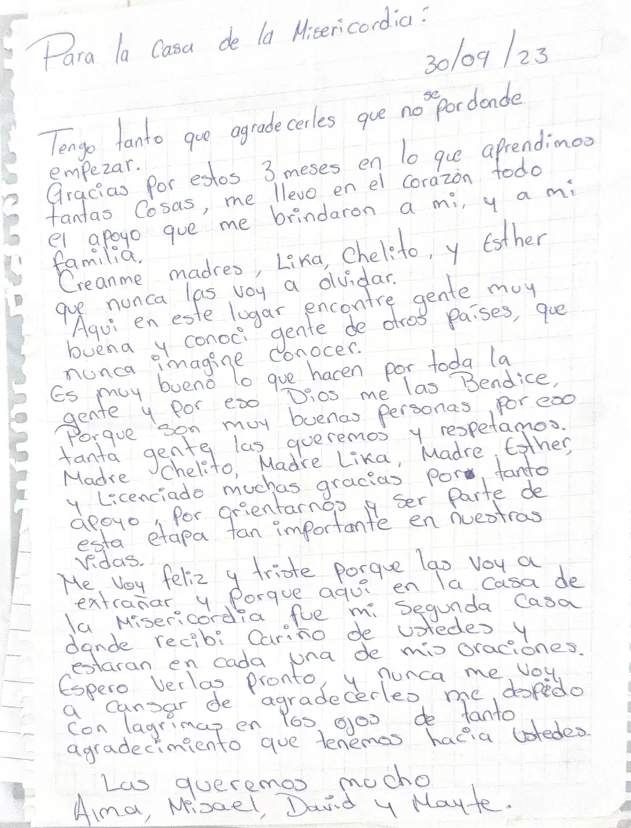 Carta de Alma, Misael, David y Mayte