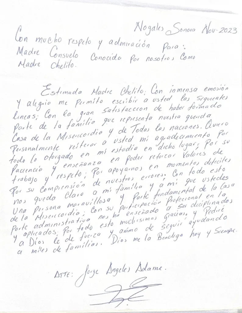 Carta de Jorge Ángeles Adame
