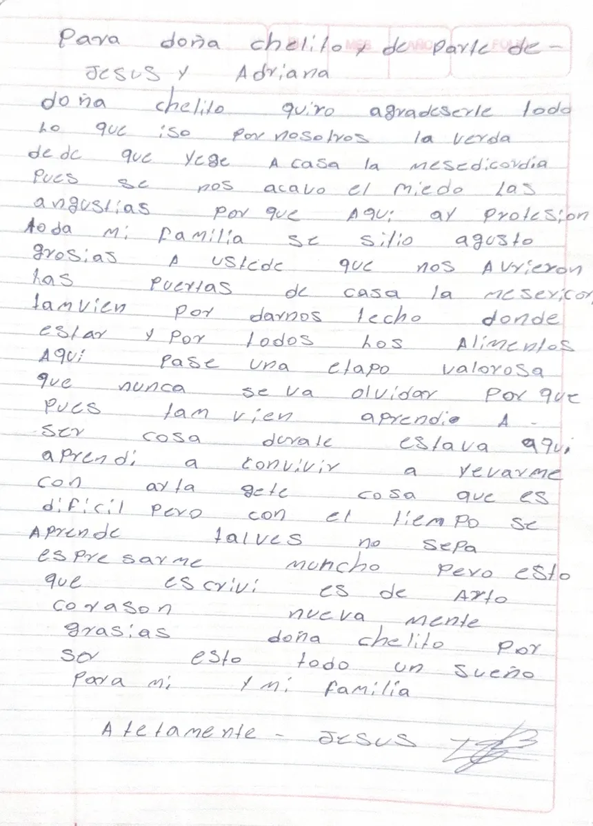 Carta de Jesús y Adriana