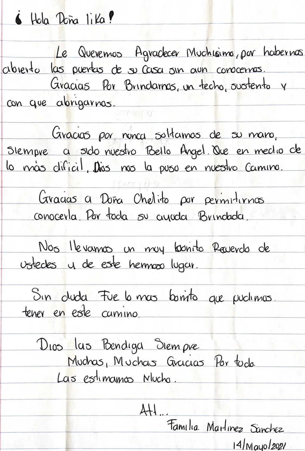 Carta de Familia Martínez Sánchez