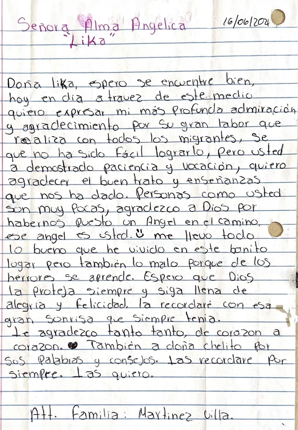 Carta de Familia Martínez Villa