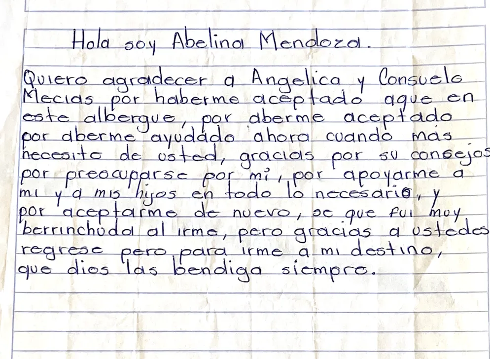 Carta de Abelina Mendoza