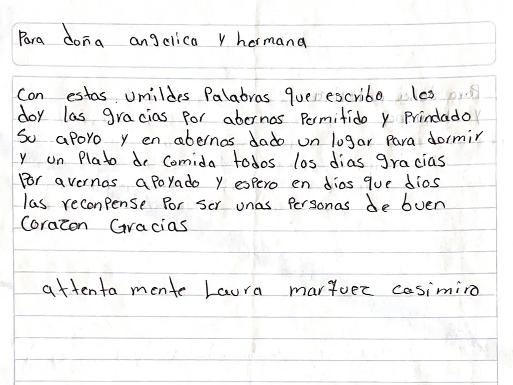 Carta de Laura Márquez Casimiro