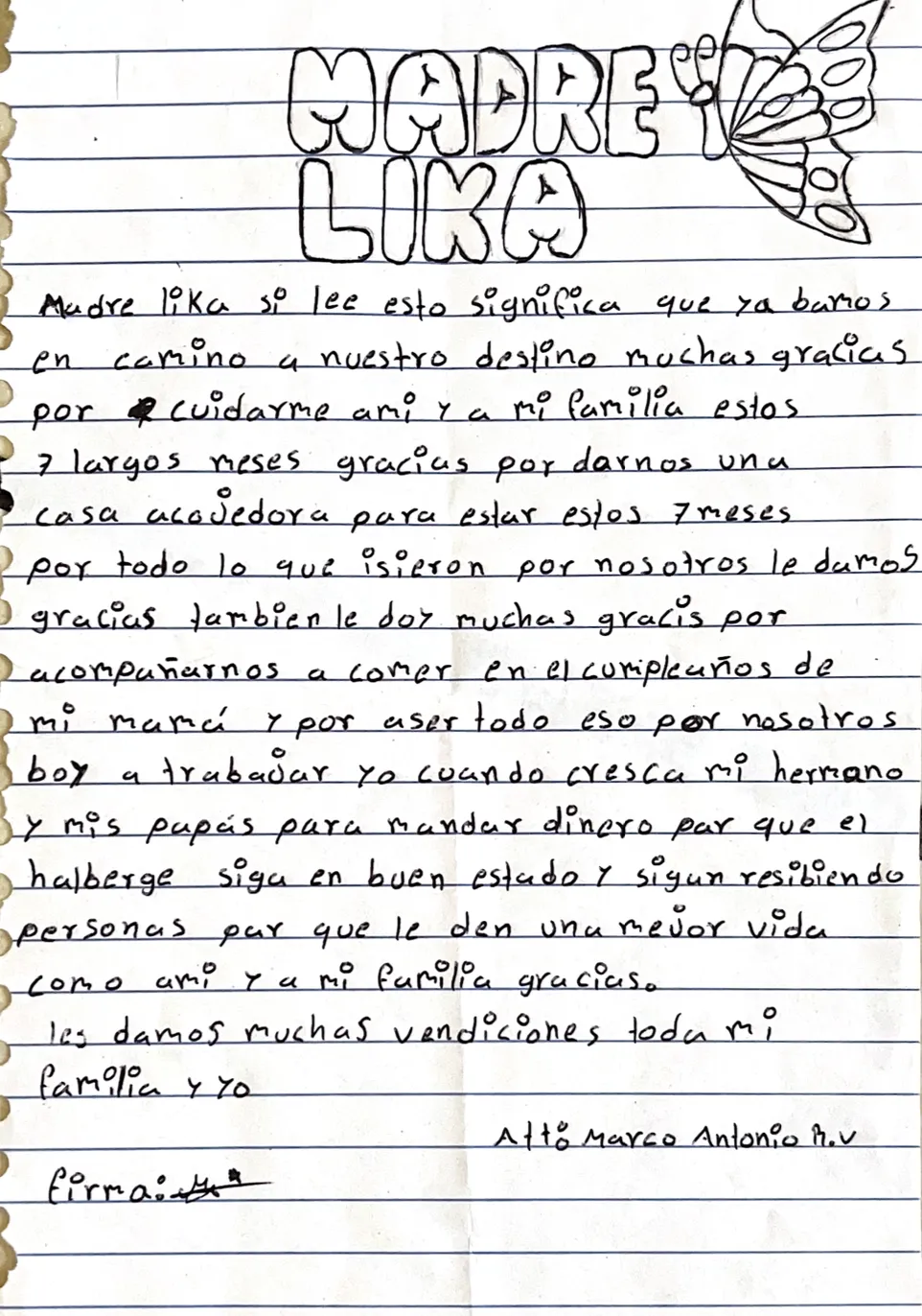 Carta de Marco Antonio A.V.