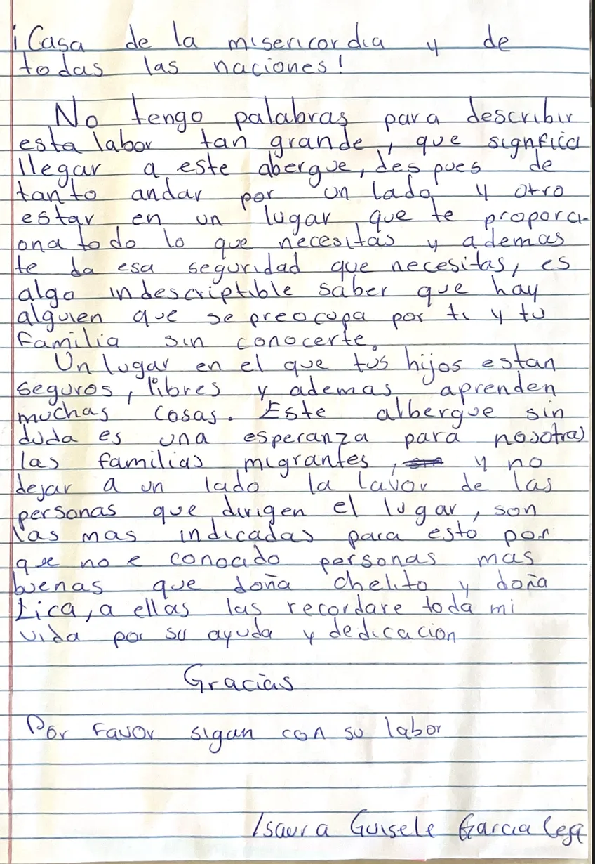 Carta de Isaura Giselle García Vega