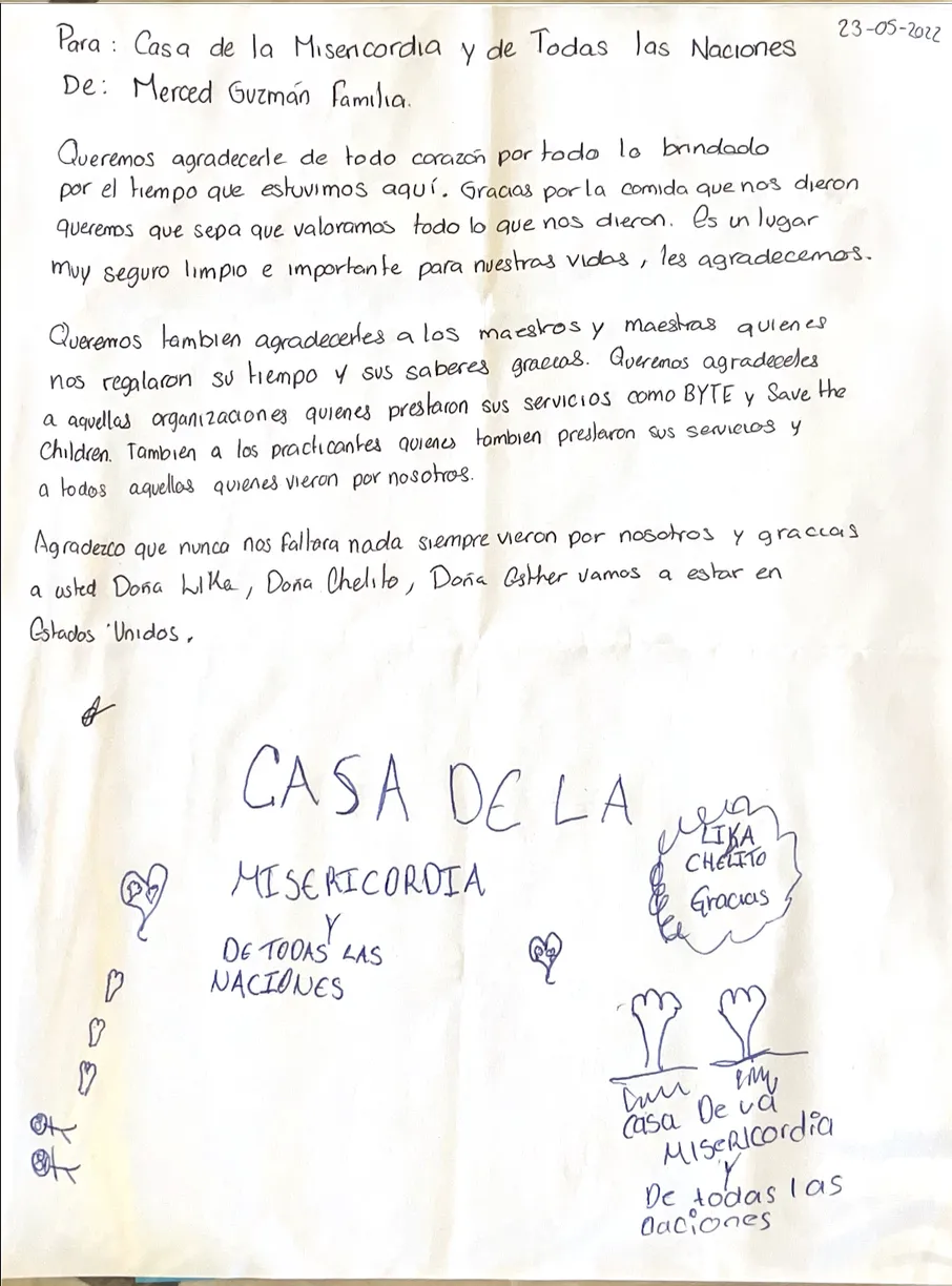 Carta de Merced Guzmán familia