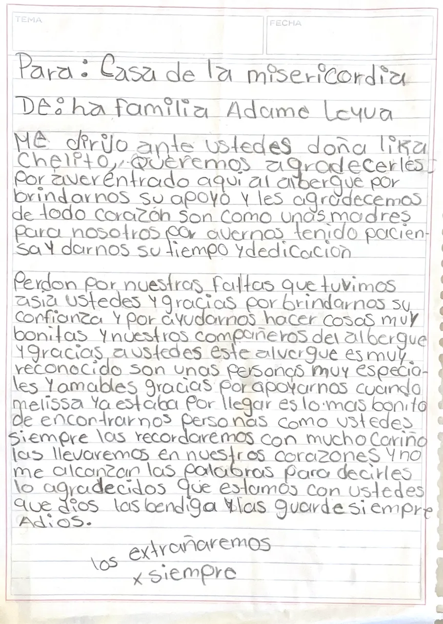 Carta de Familia Adame Loya