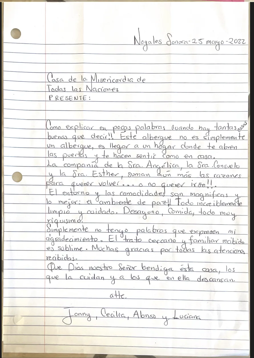 Carta de Jonny, Cecilia, Alonso y Luciana