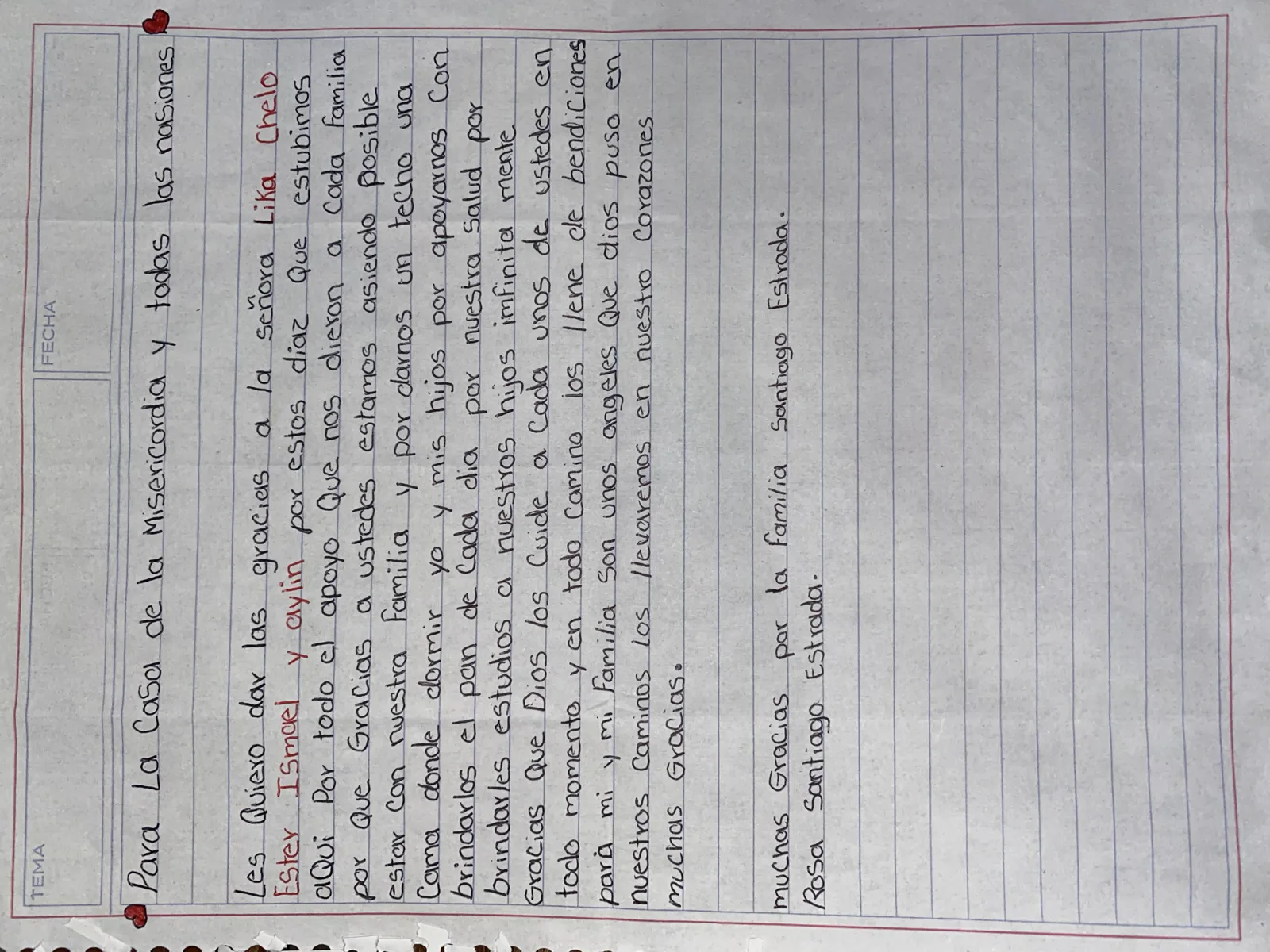 Carta de Rosa Santiago Estrada
