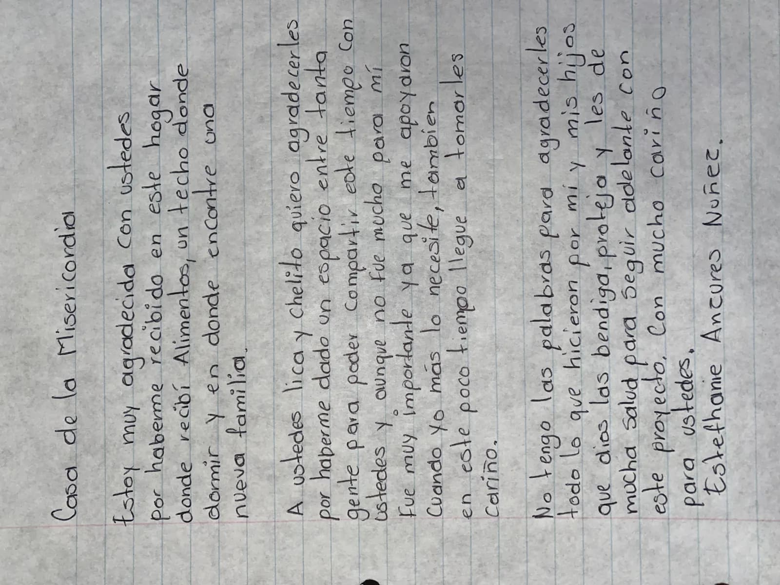 Carta de Estefanie Ancures Núñez