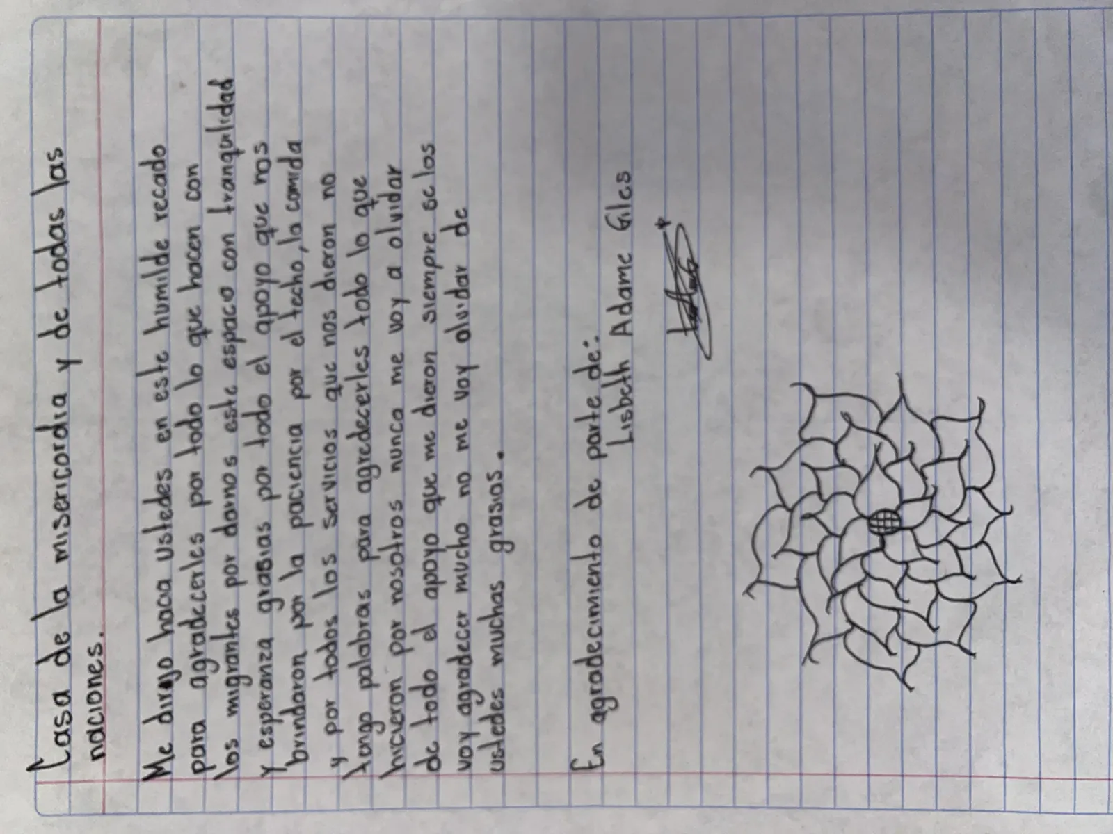 Carta de Lisbeth Adame Giles