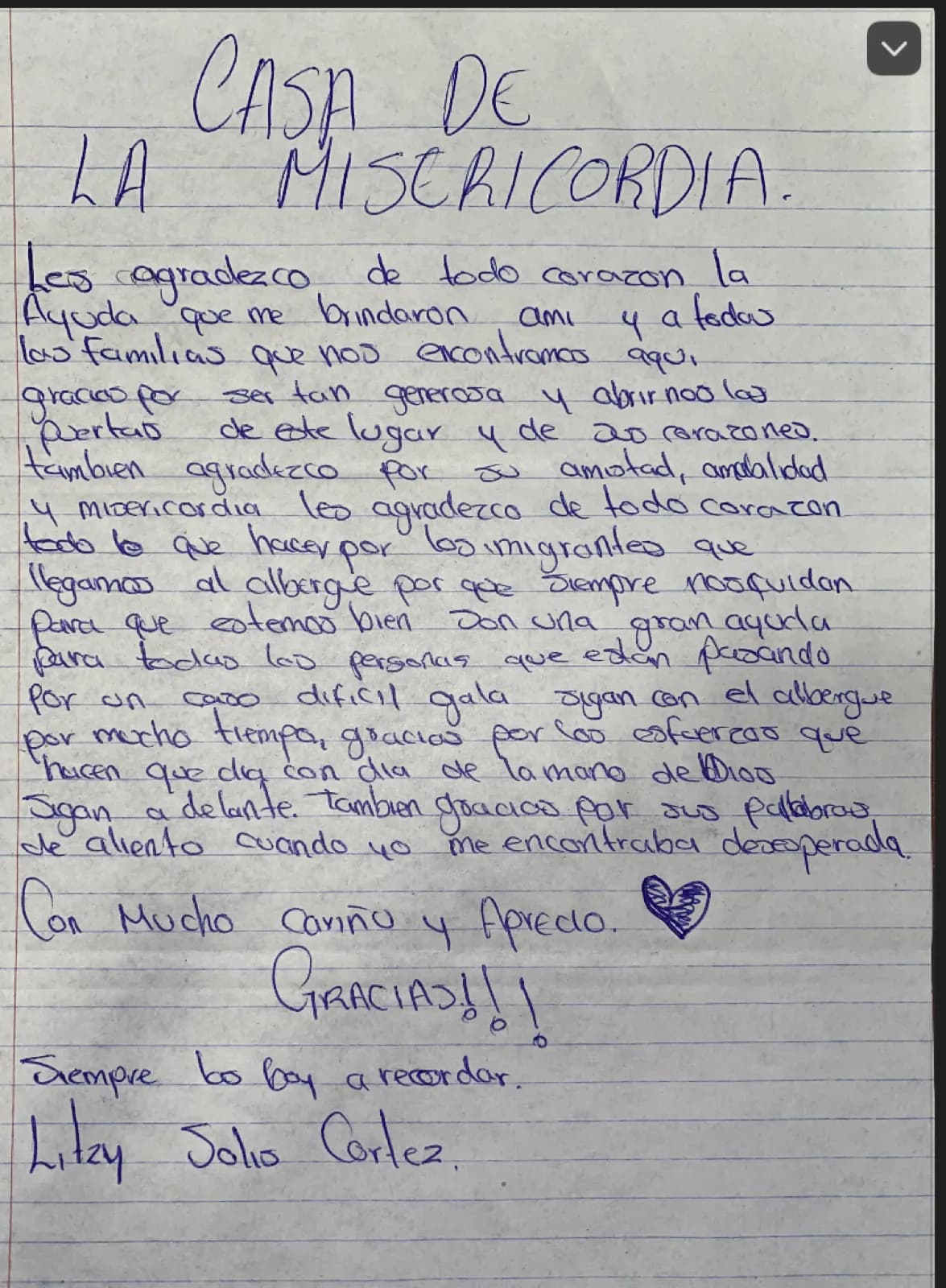 Carta de Litzy Julio Cortez