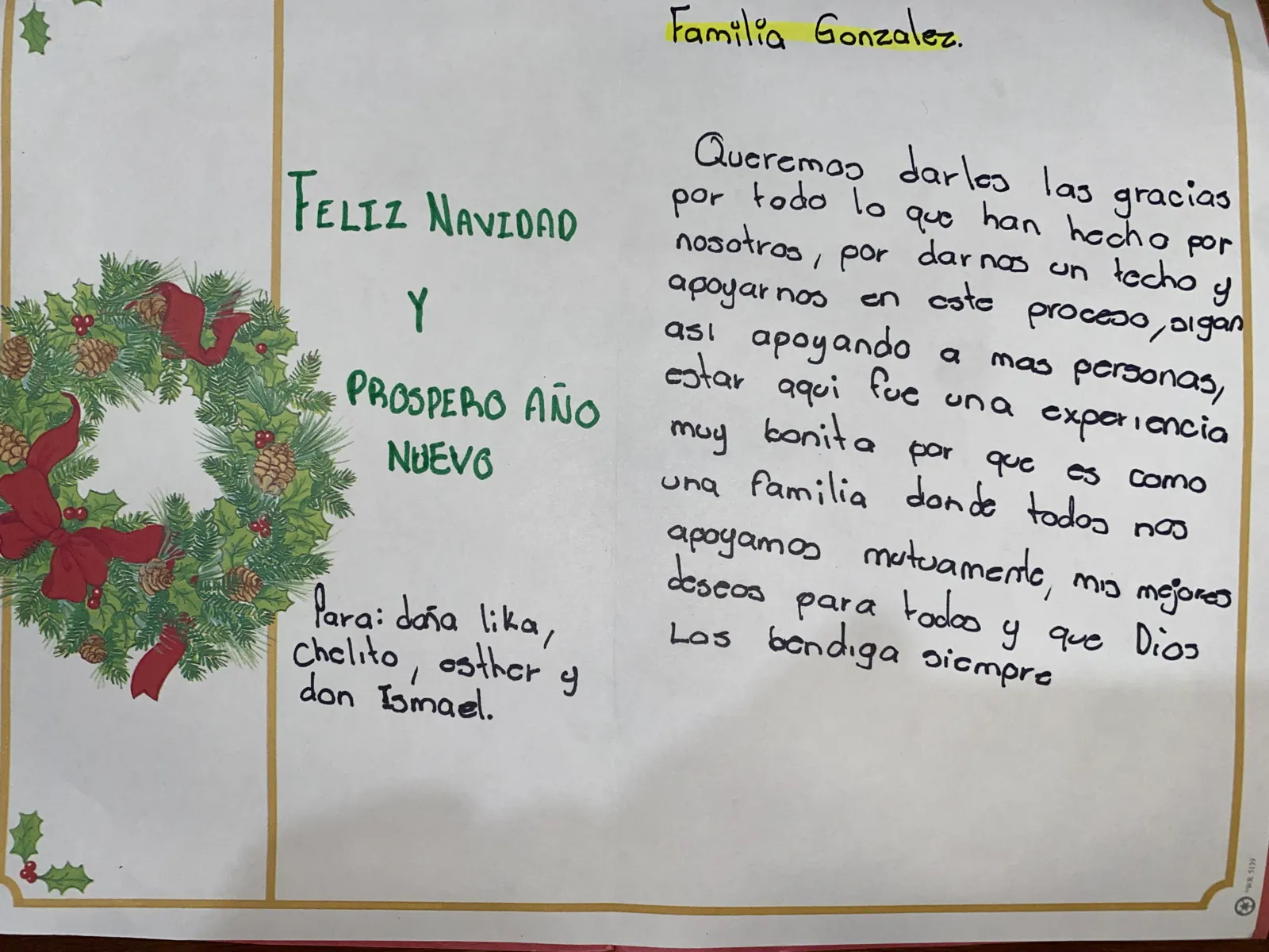 Carta de Familia González