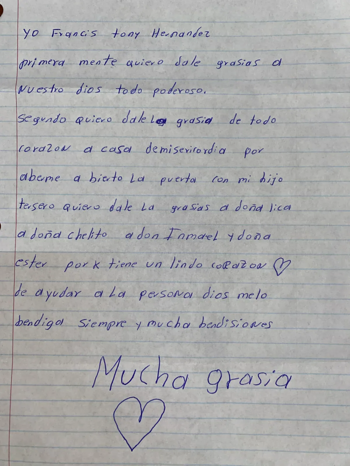 Carta de Francis Tony Hernández