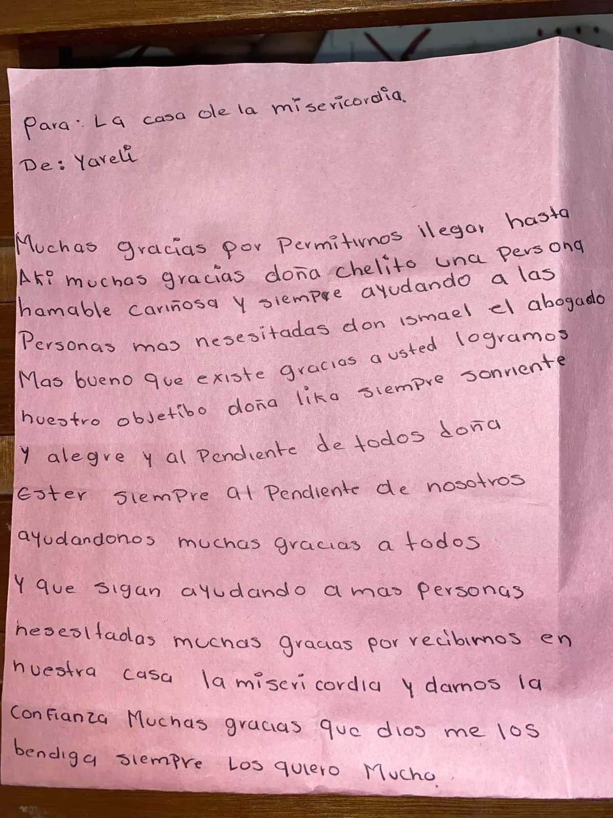 Carta de Yareli