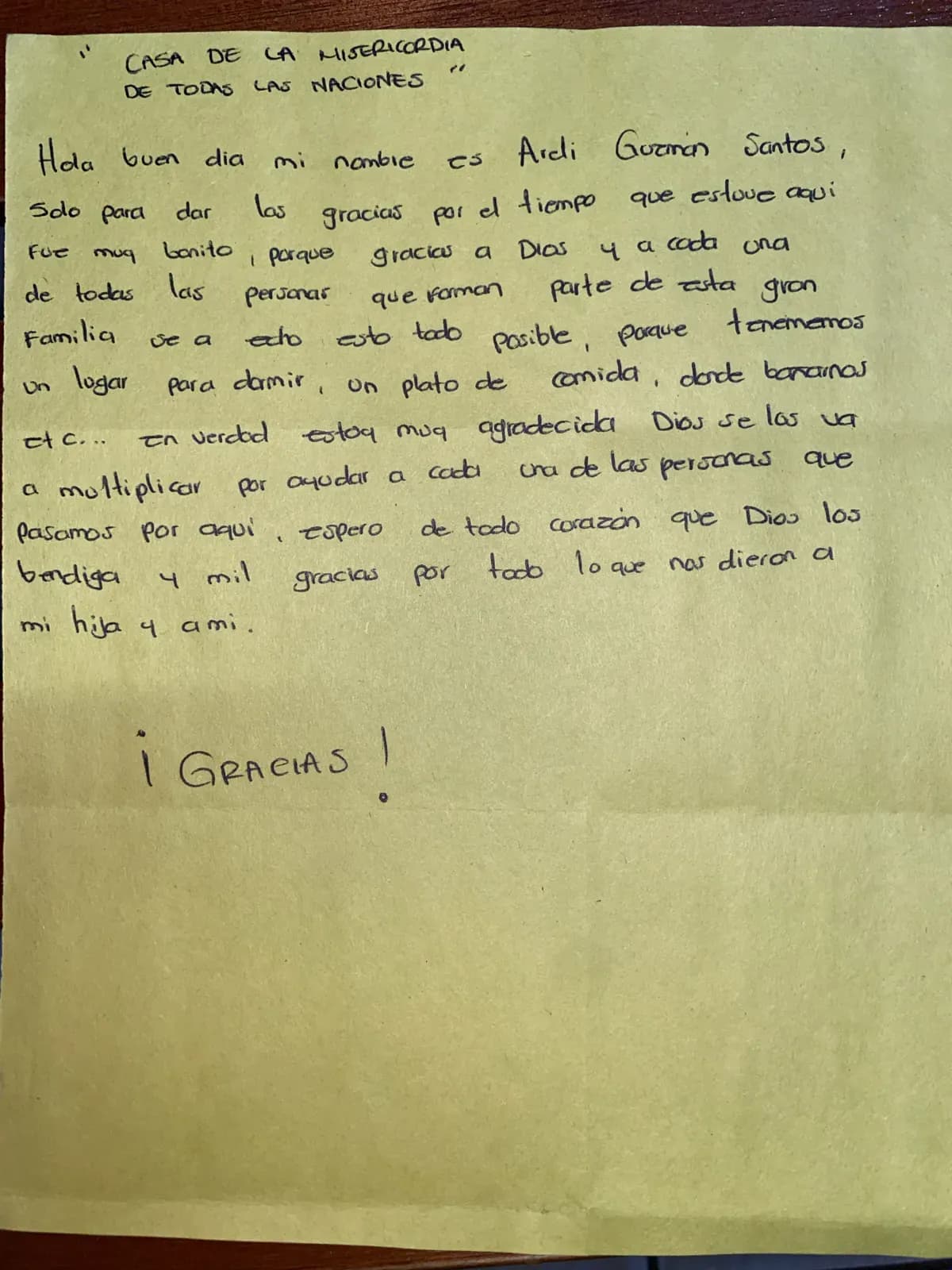 Carta de Ardi Guzmán Santos