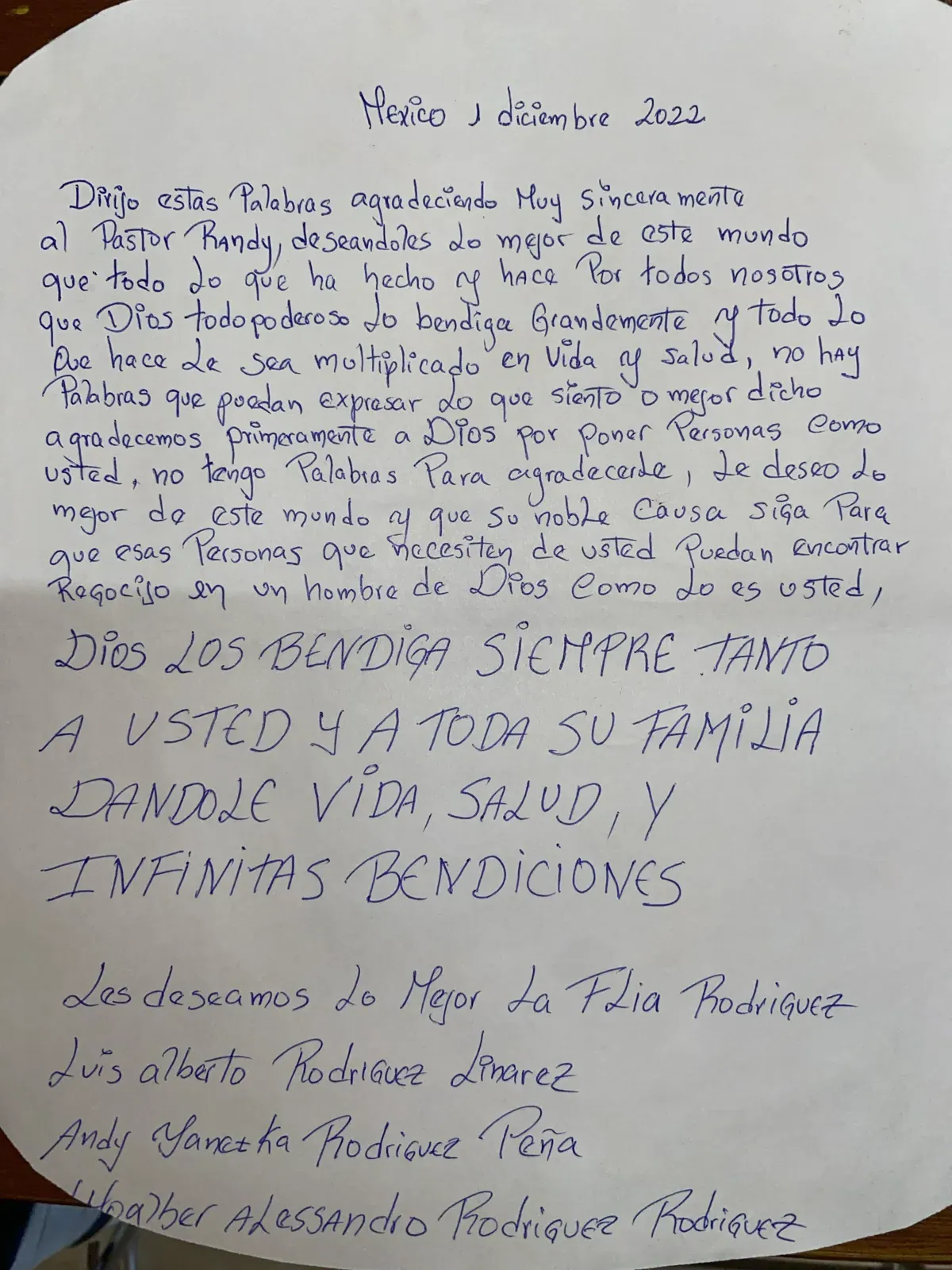 Carta de Familia Rodríguez