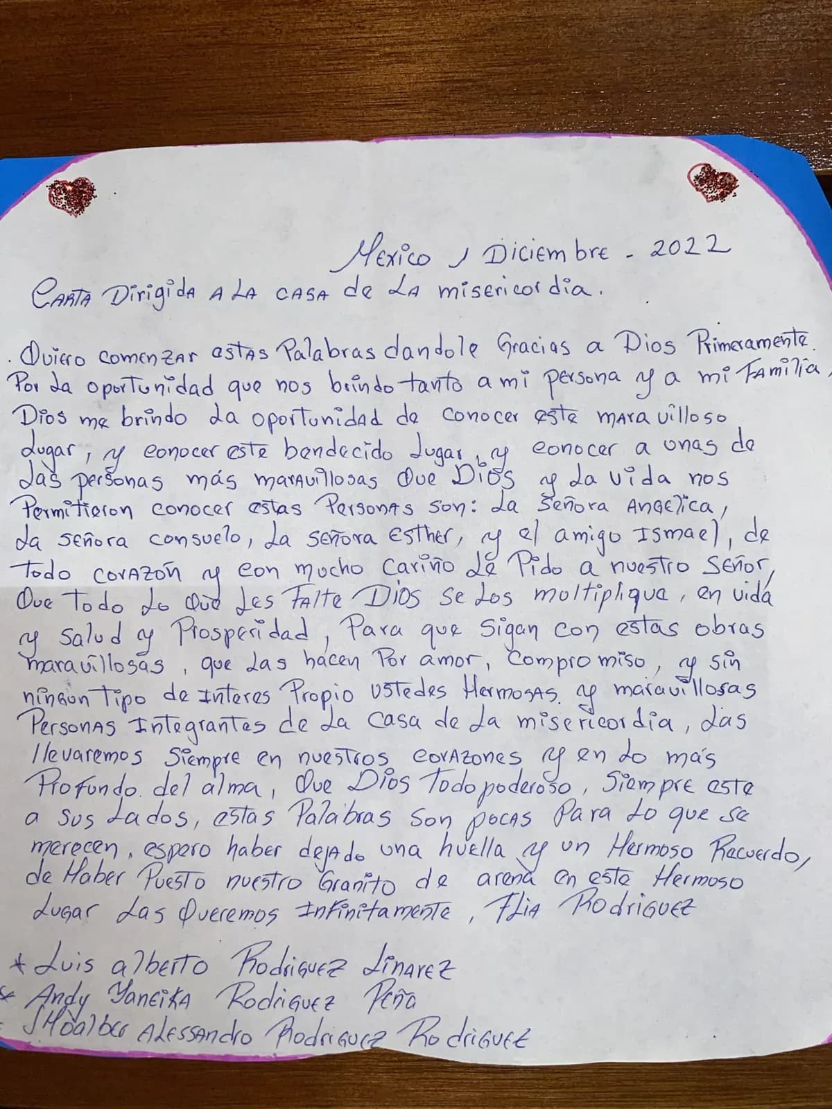 Carta de Familia Rodríguez