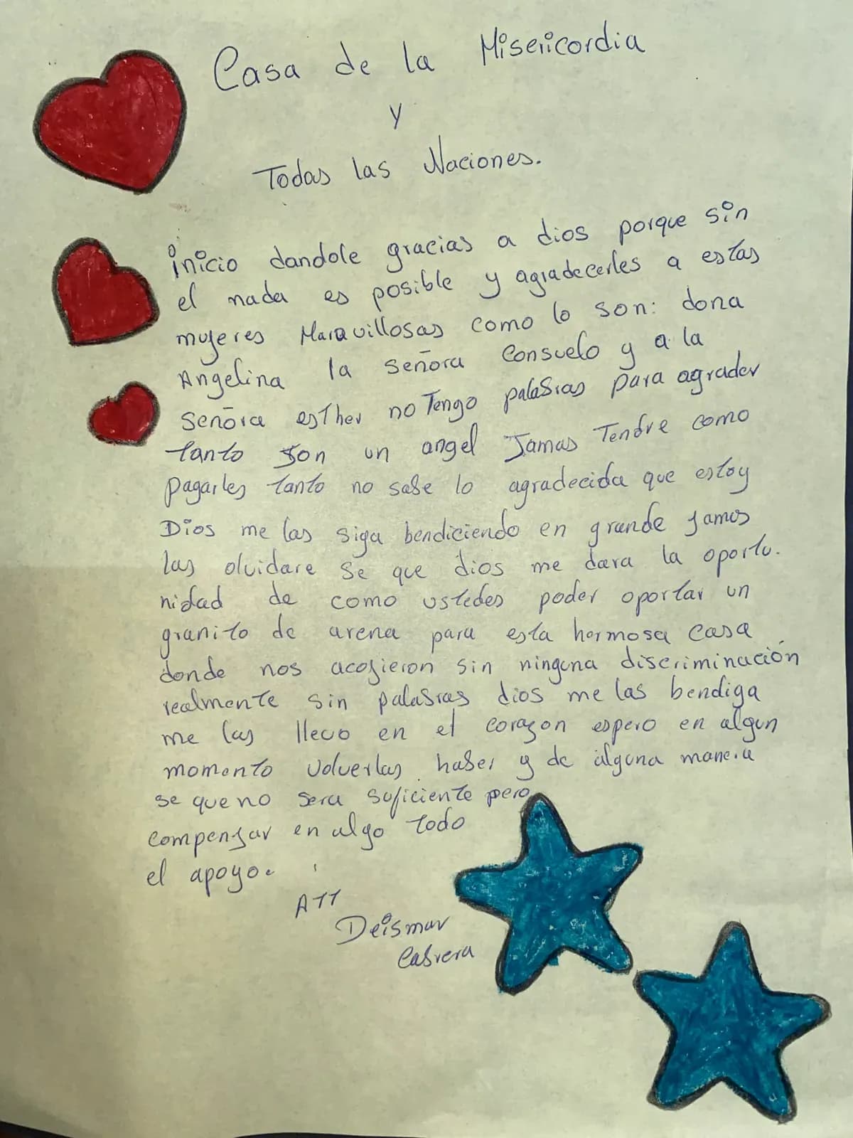 Carta de Deismar Cabrera