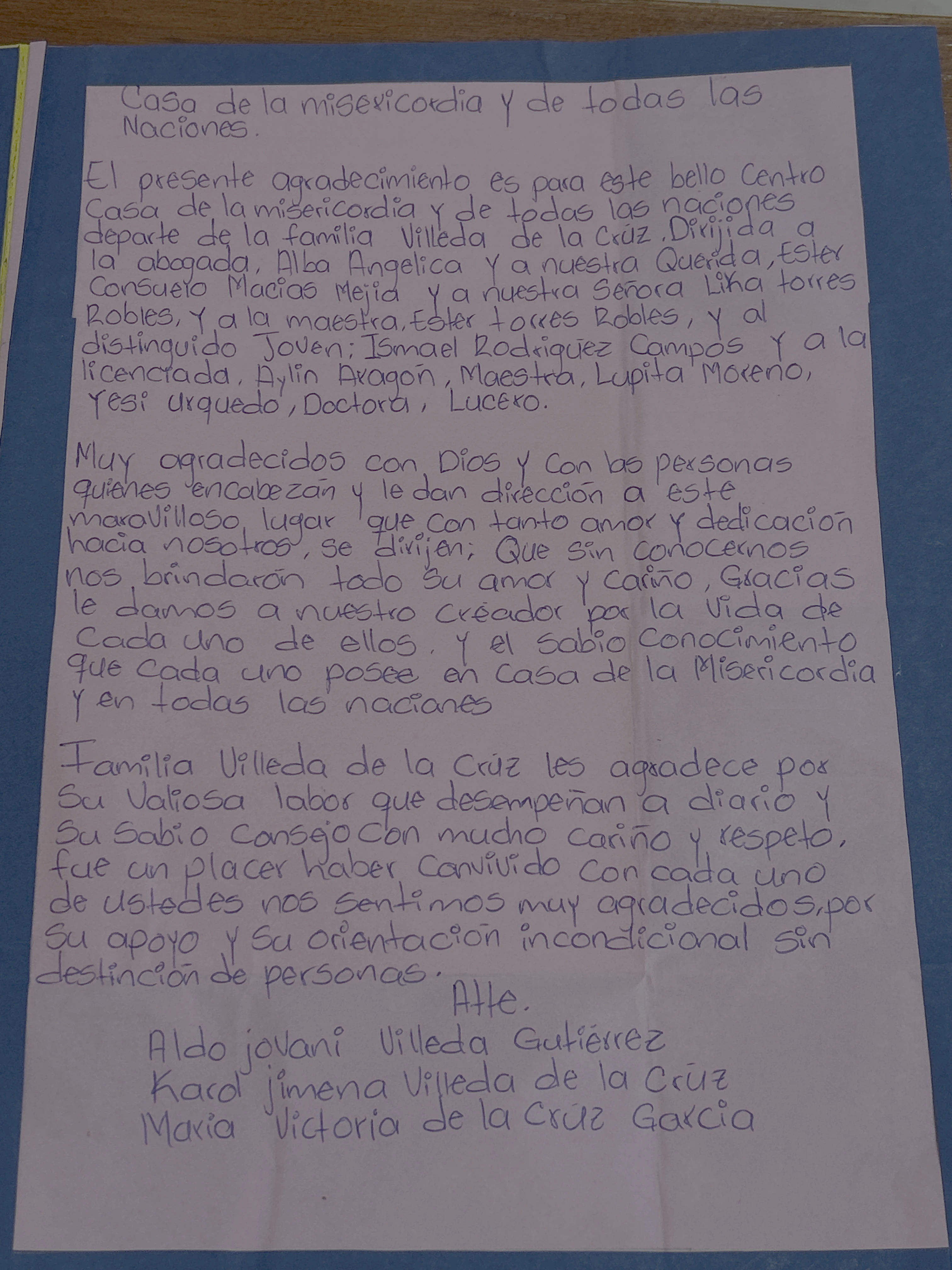 Carta de Familia Villeda de la Cruz