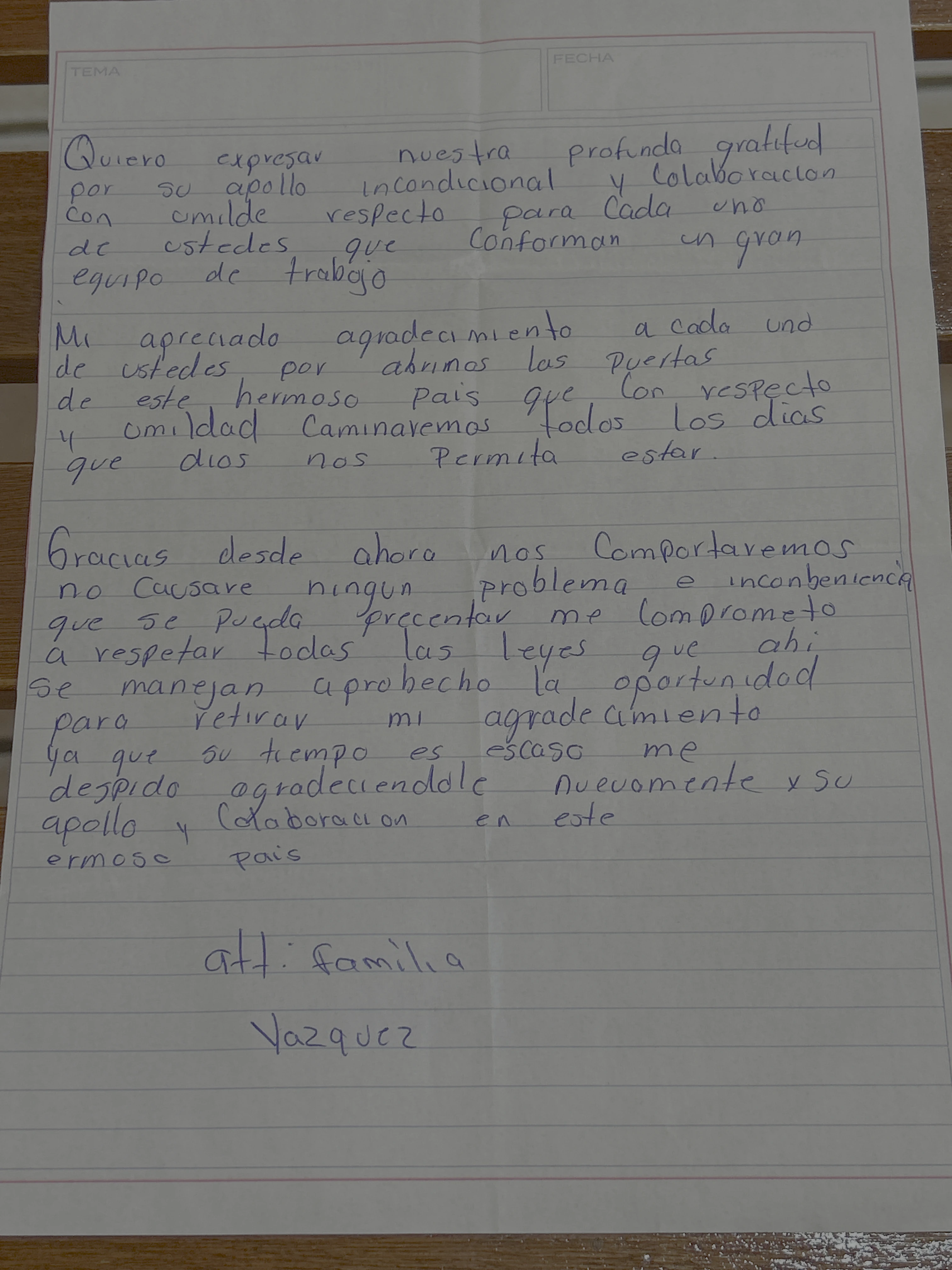 Carta de Familia Vázquez