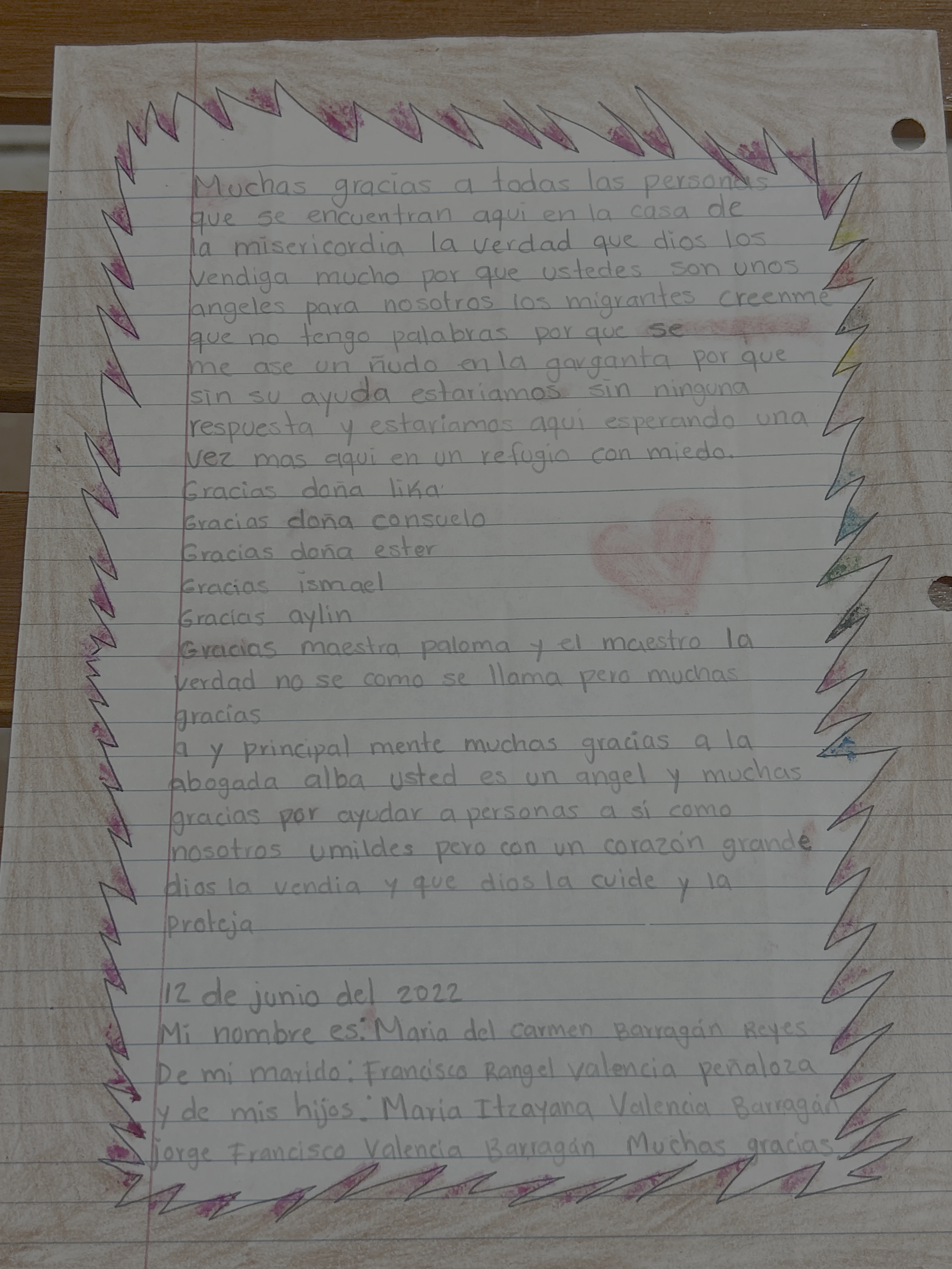 Carta de María del Carmen Barragán Reyes