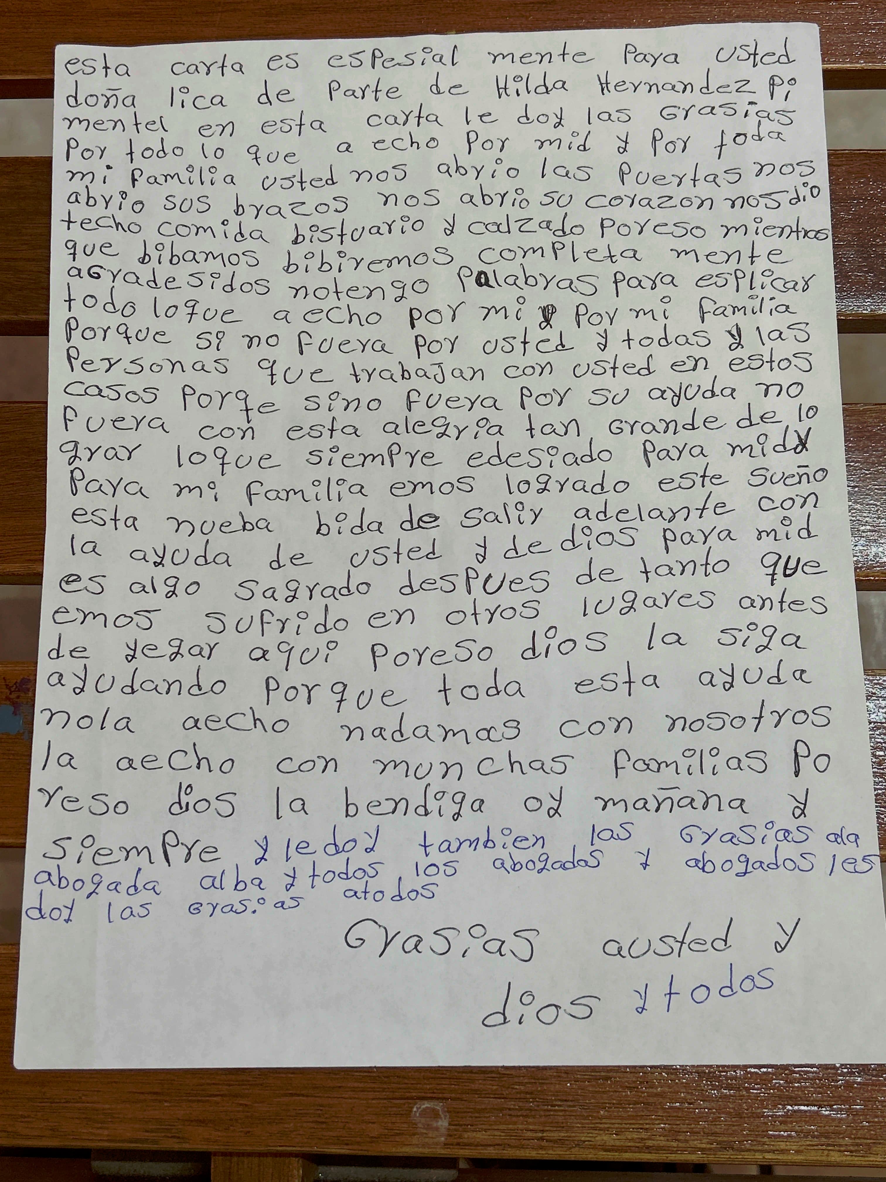 Carta de Hilda Hernández Pimentel