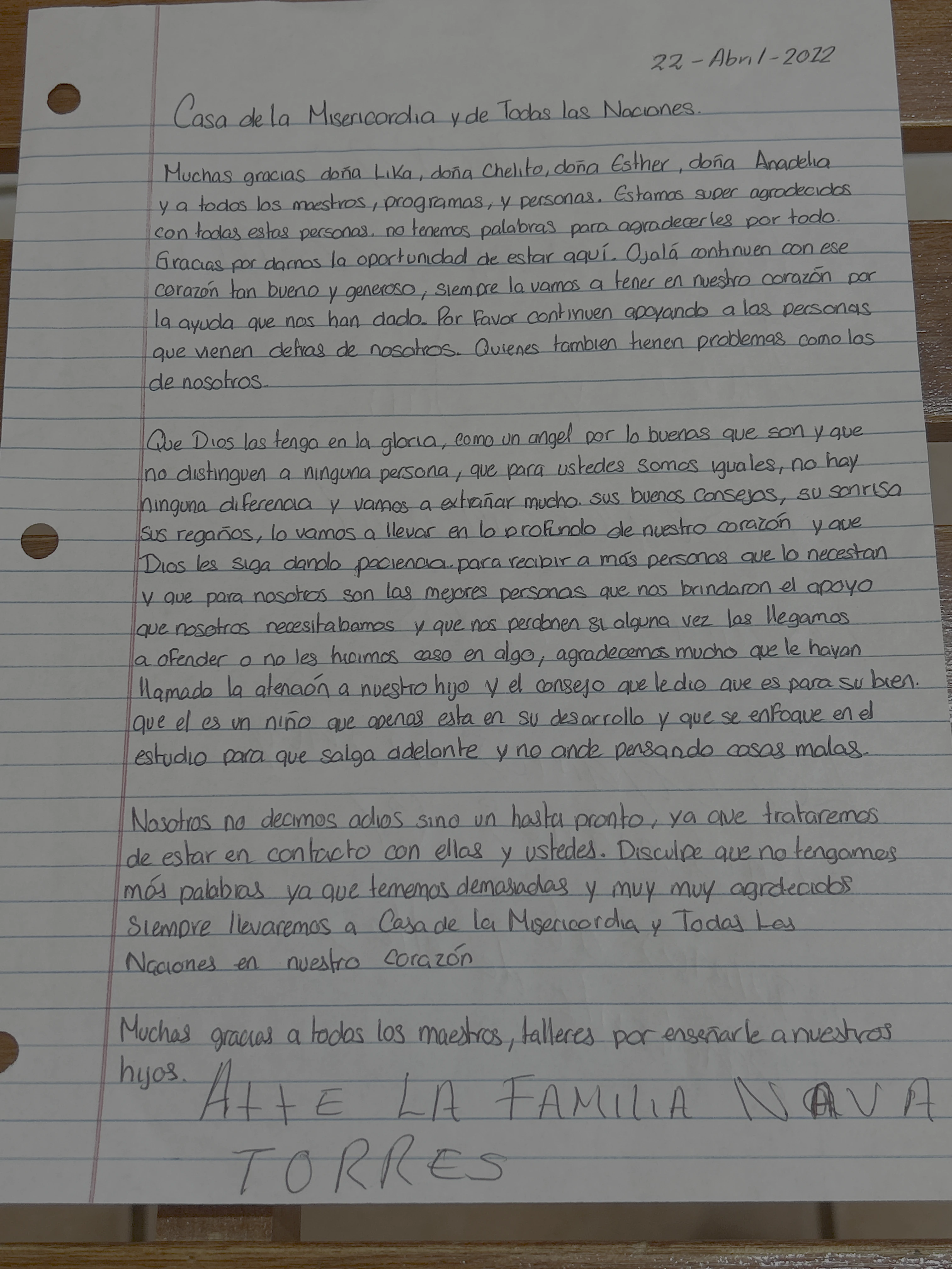 Carta de Familia Nava Torres