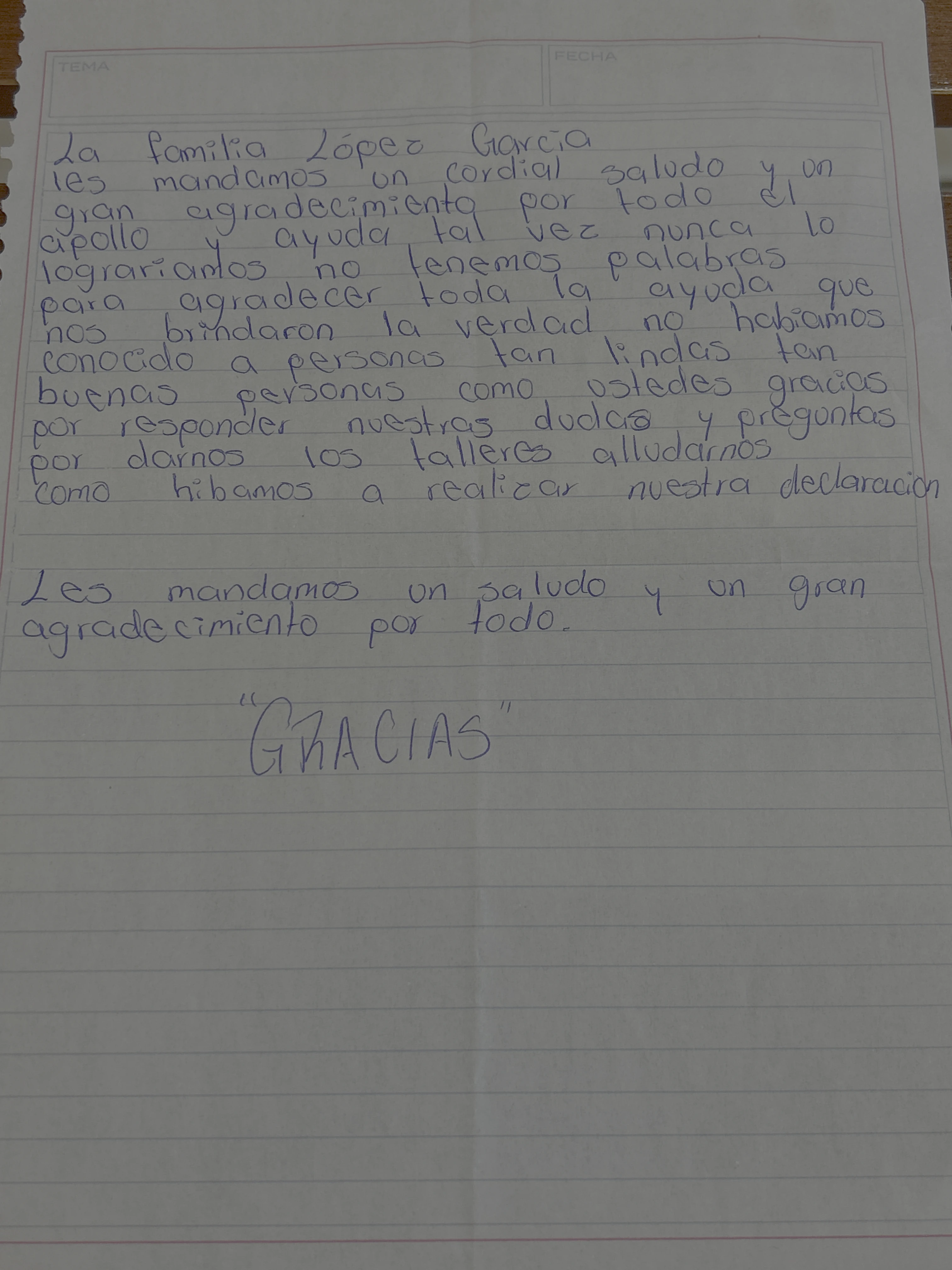 Carta de Familia López García