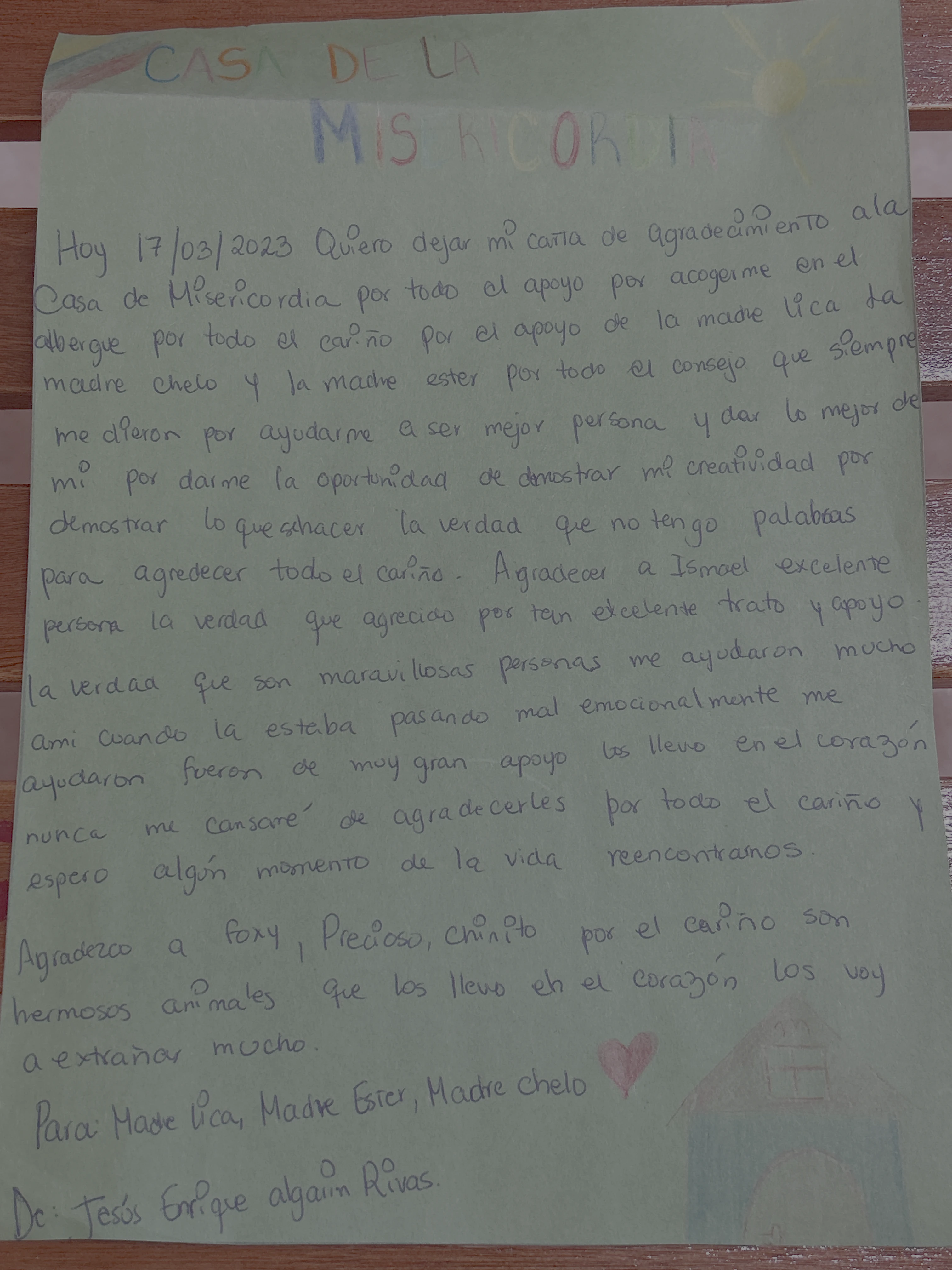 Carta de Jesús Enrique Algaín Rivas