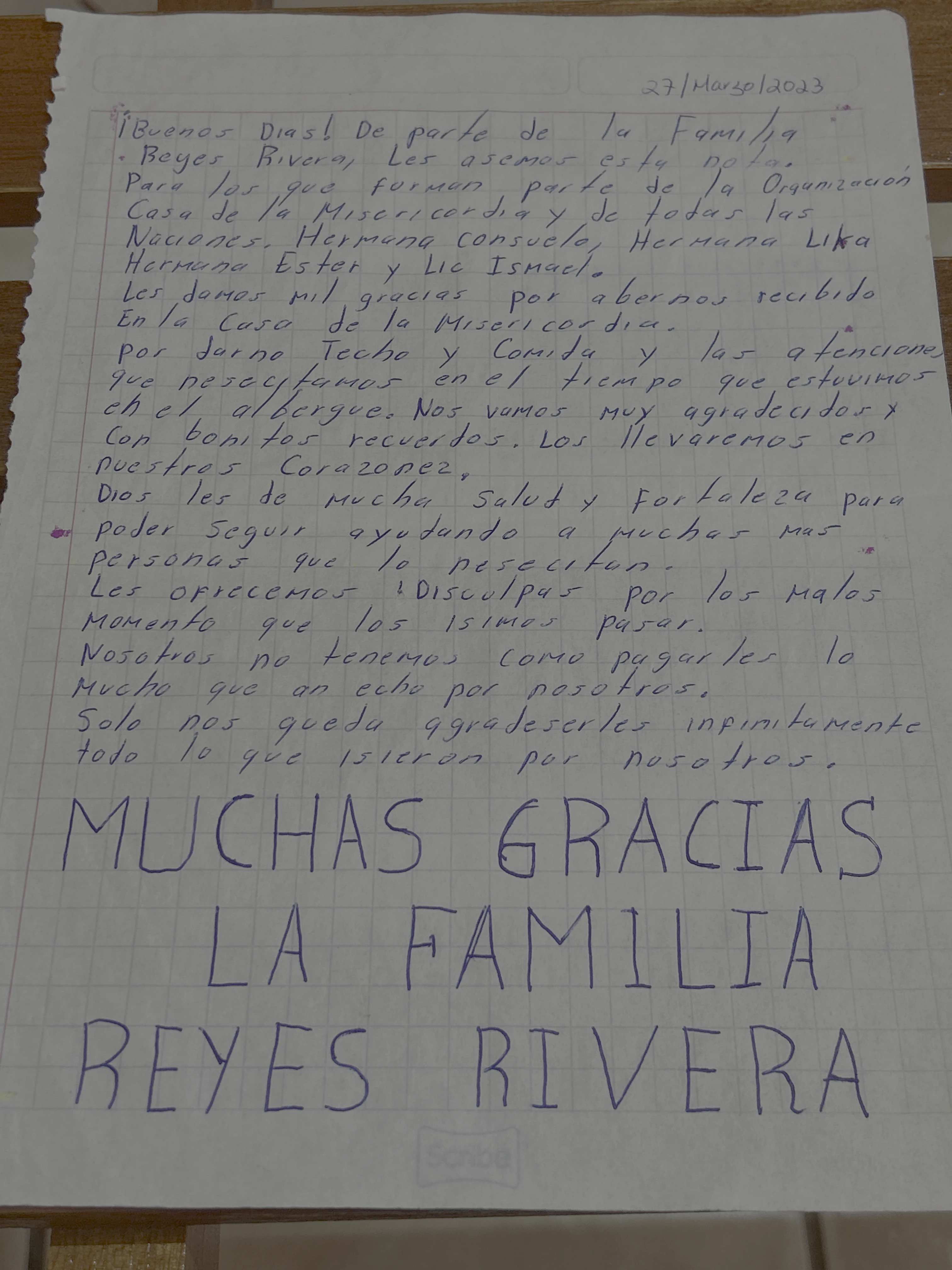 Carta de Familia Reyes Rivera