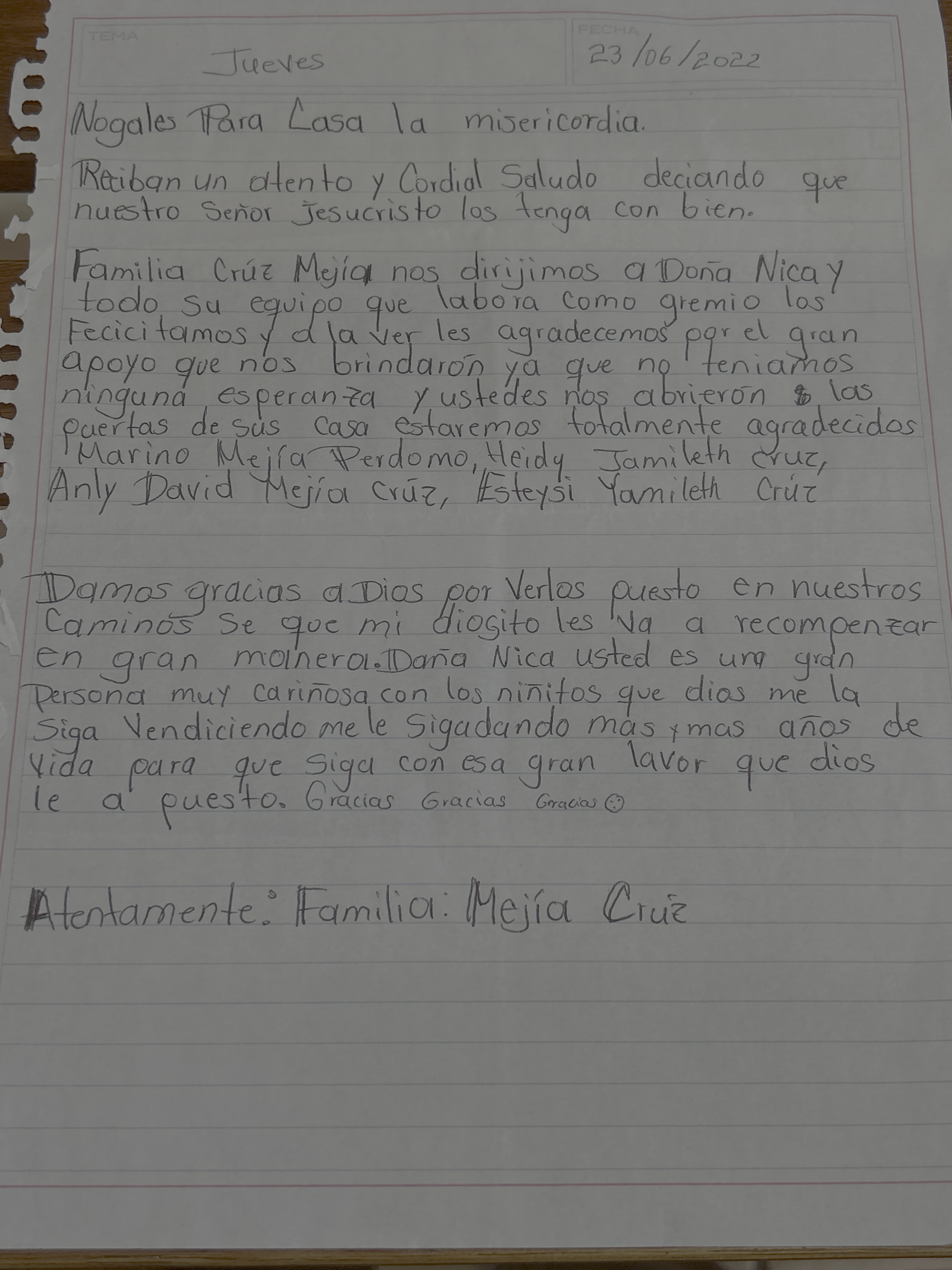 Carta de Familia Mejía Cruz