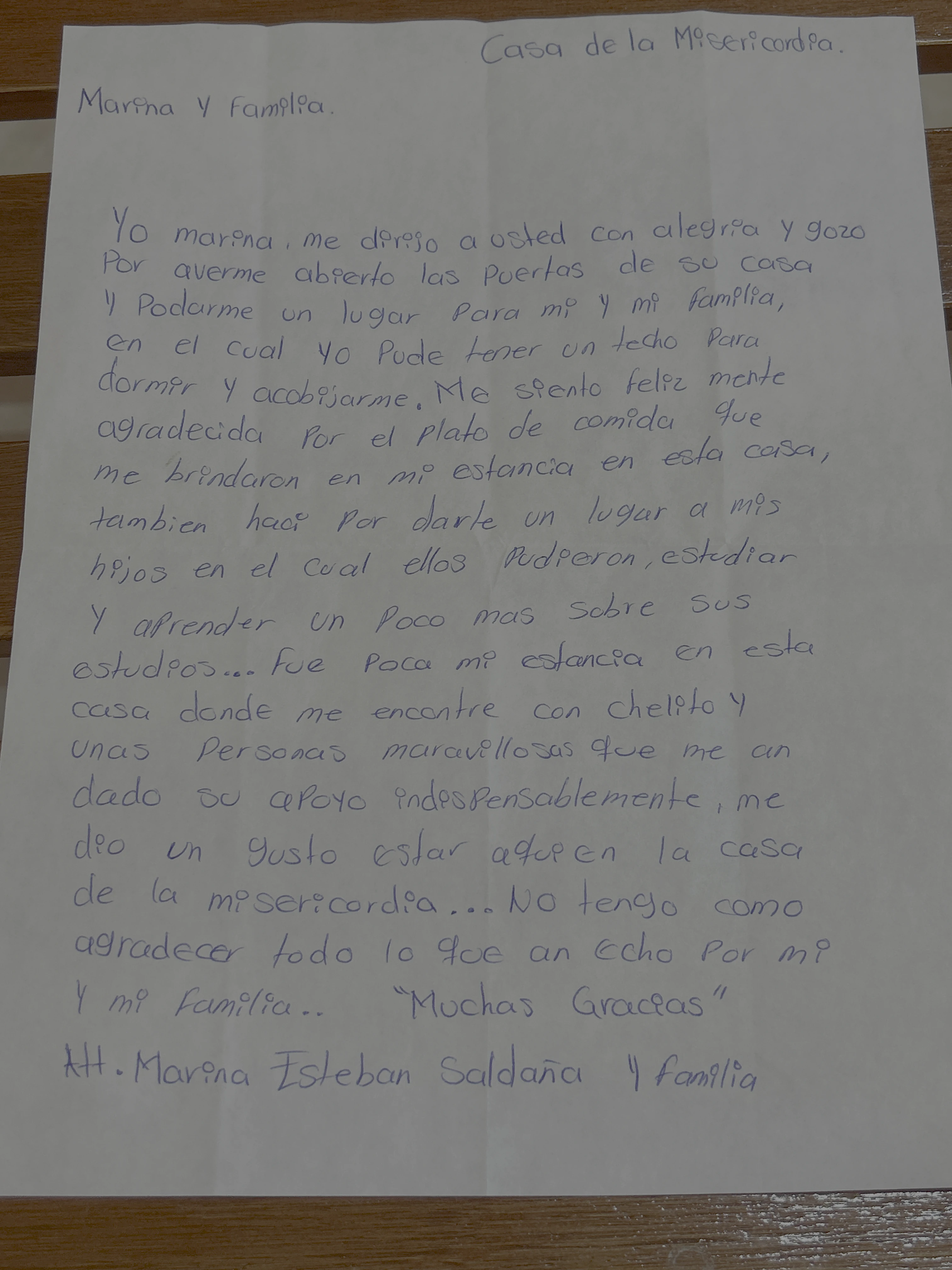 Carta de Marina Esteban Saldaña