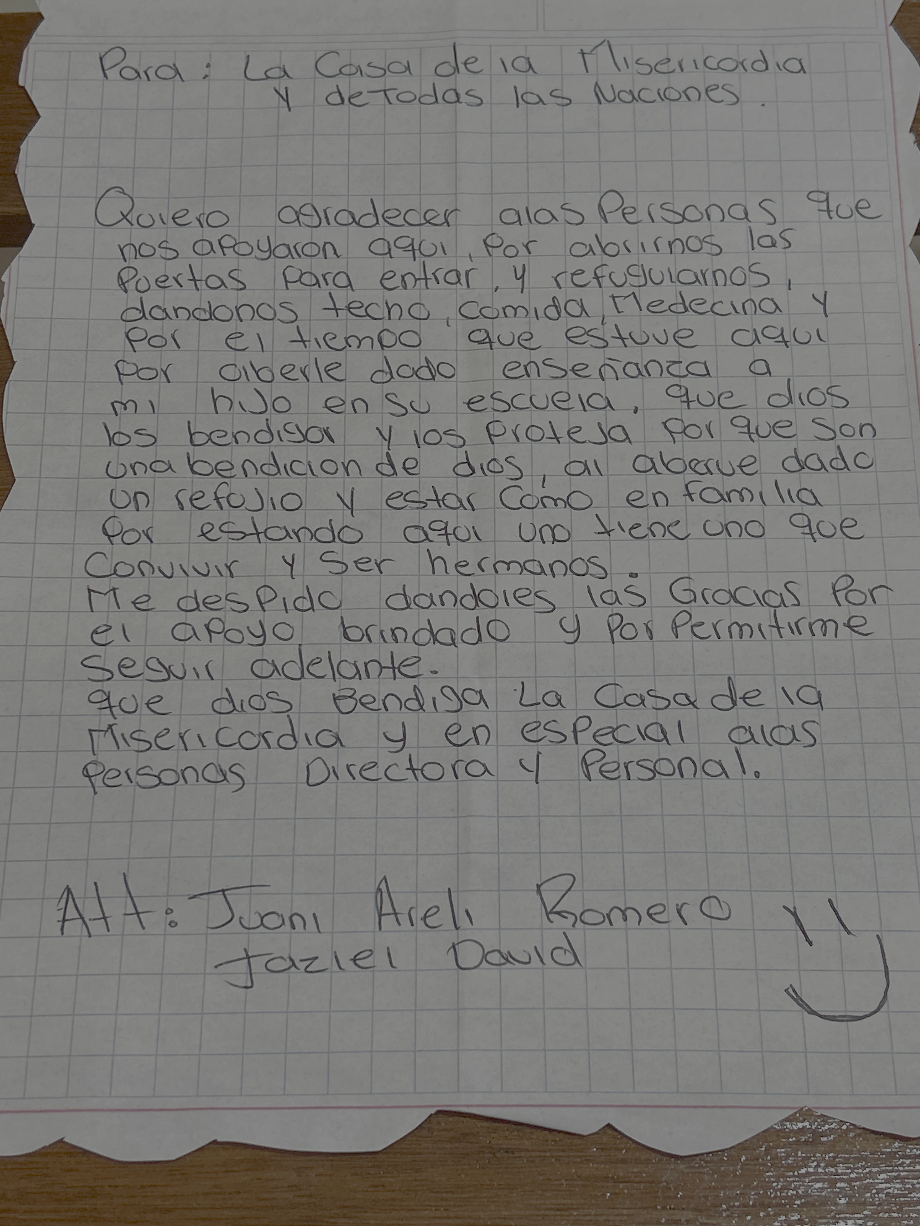 Carta de Juani Areli Romero y Jaziel David