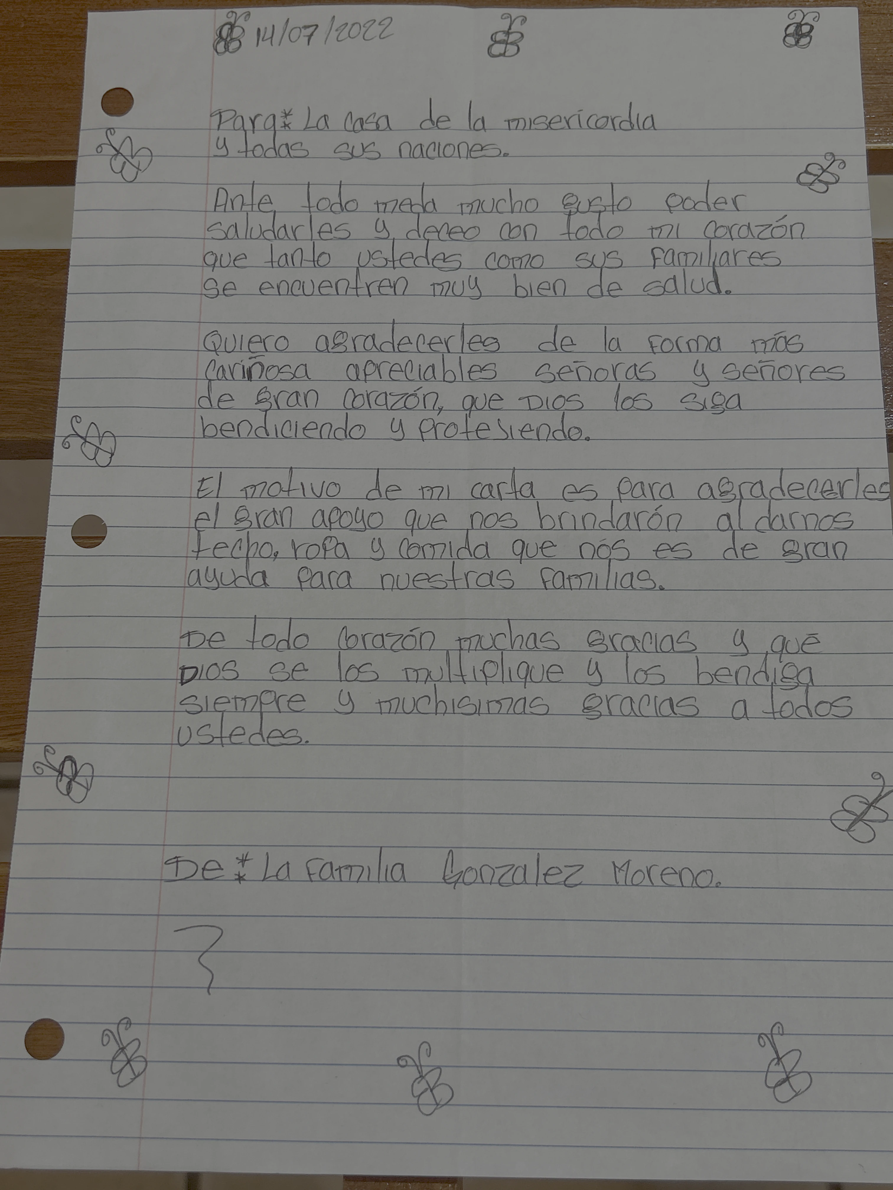 Carta de Familia González Moreno