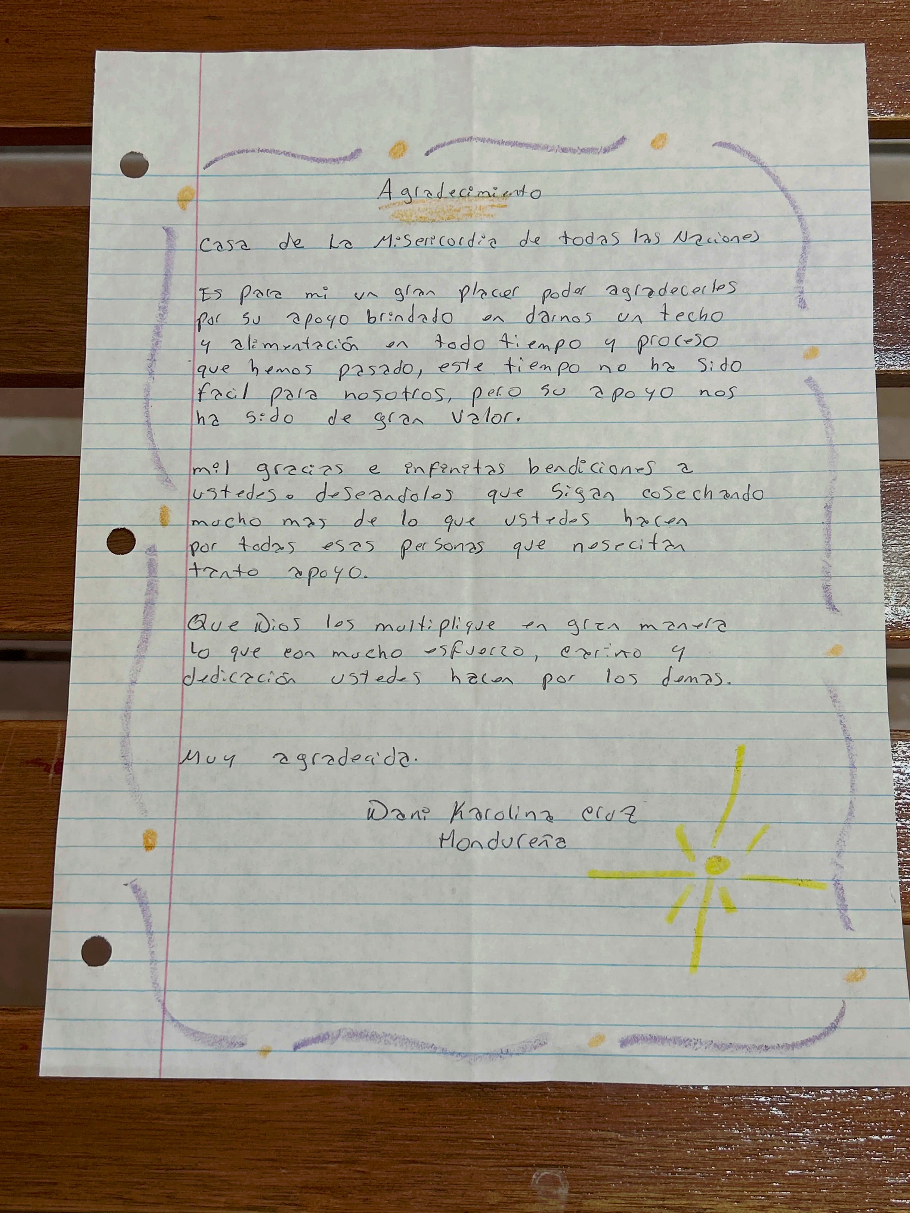 Carta de Dani Karolina Cruz