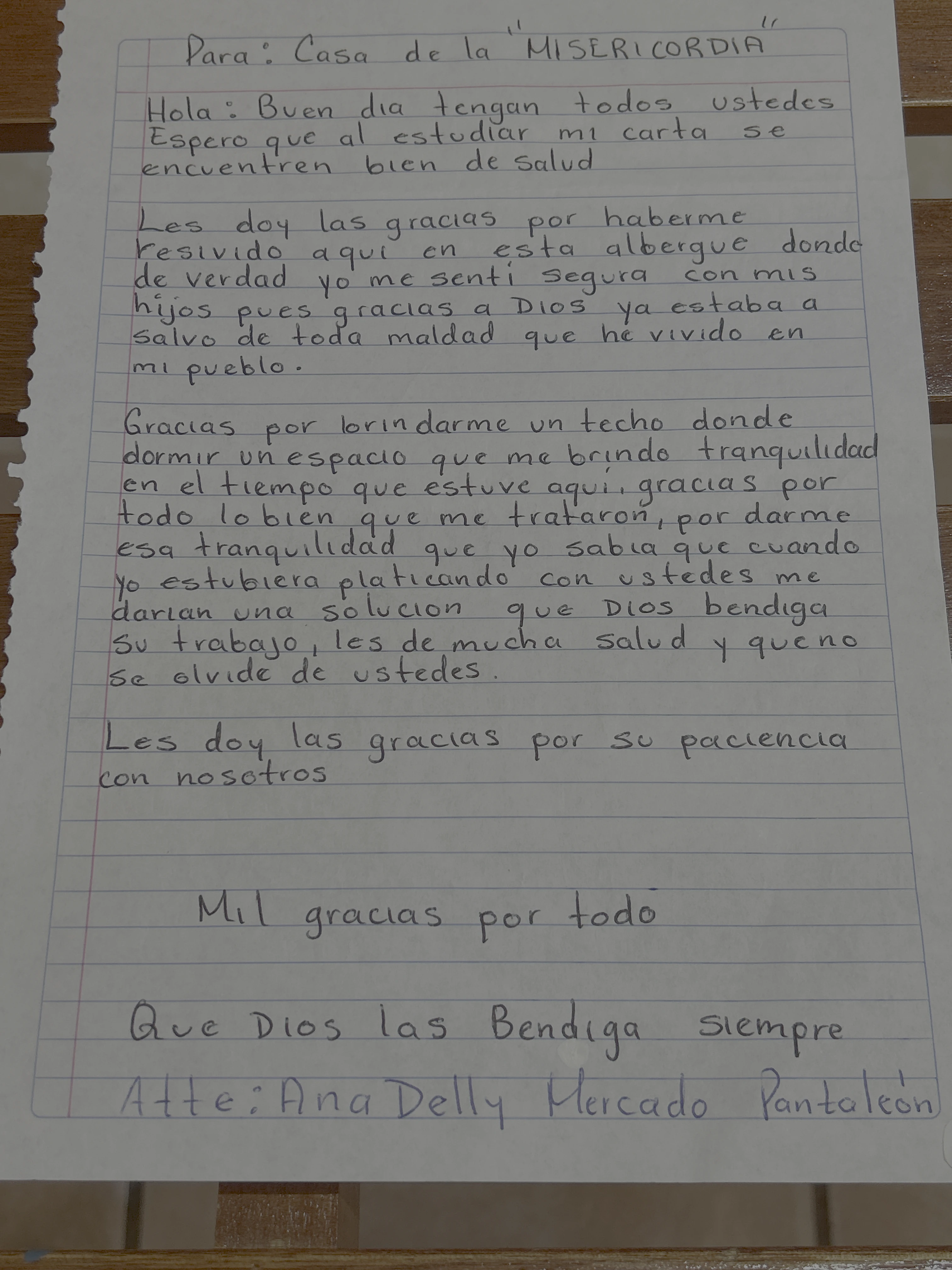 Carta de Ana Delly Mercado Pantaleón