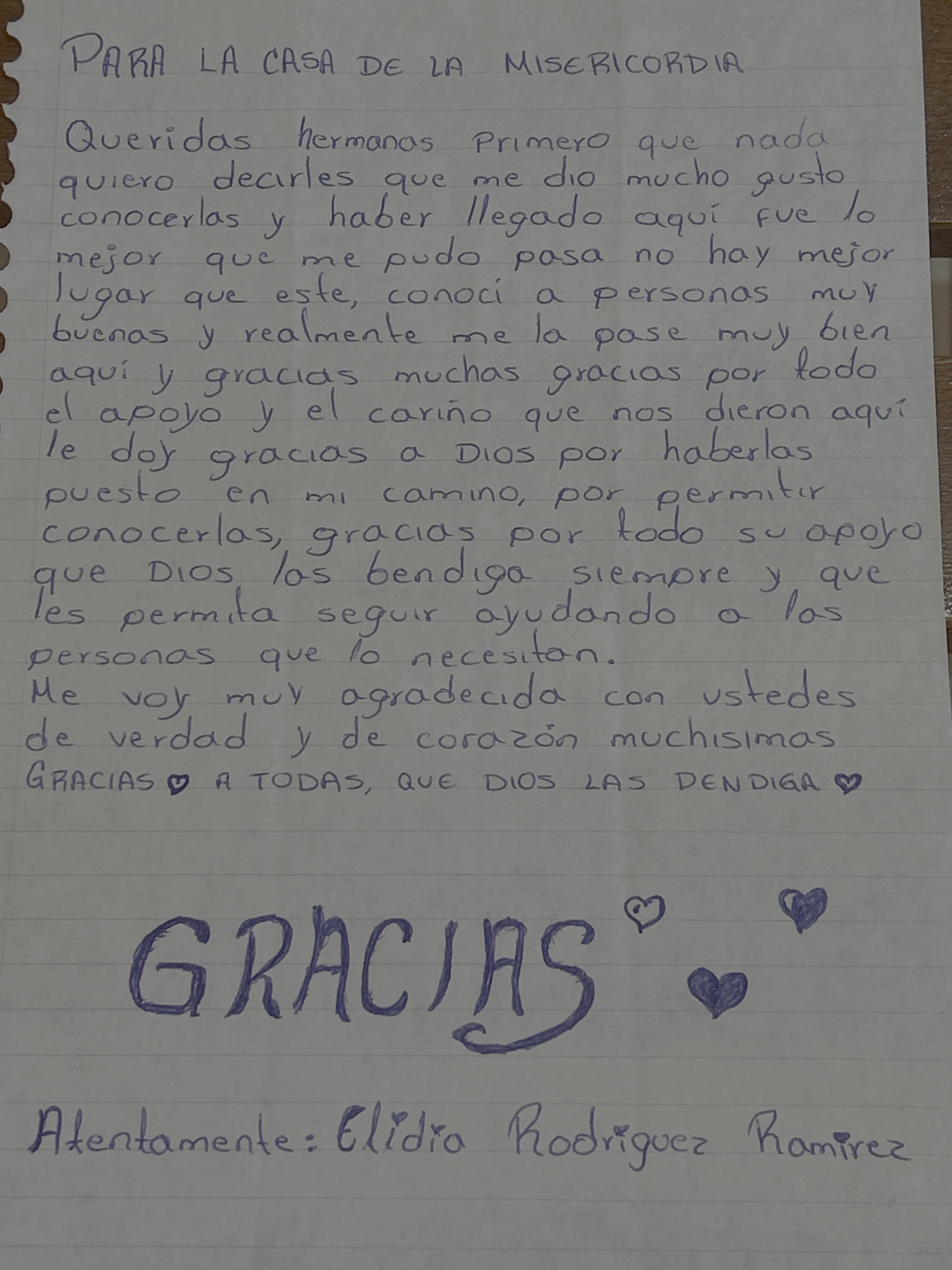 Carta de Elidia Rodríguez Ramírez