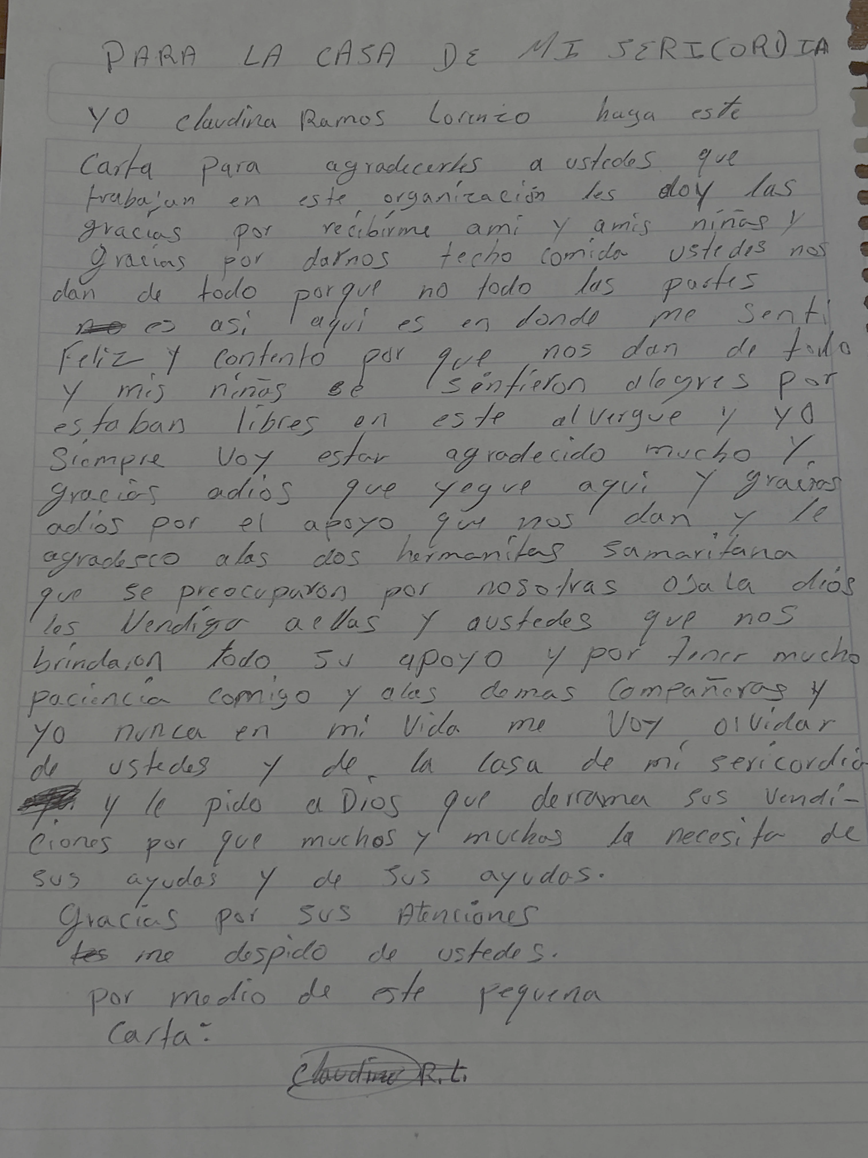 Carta de Claudina Ramos Lorenzo