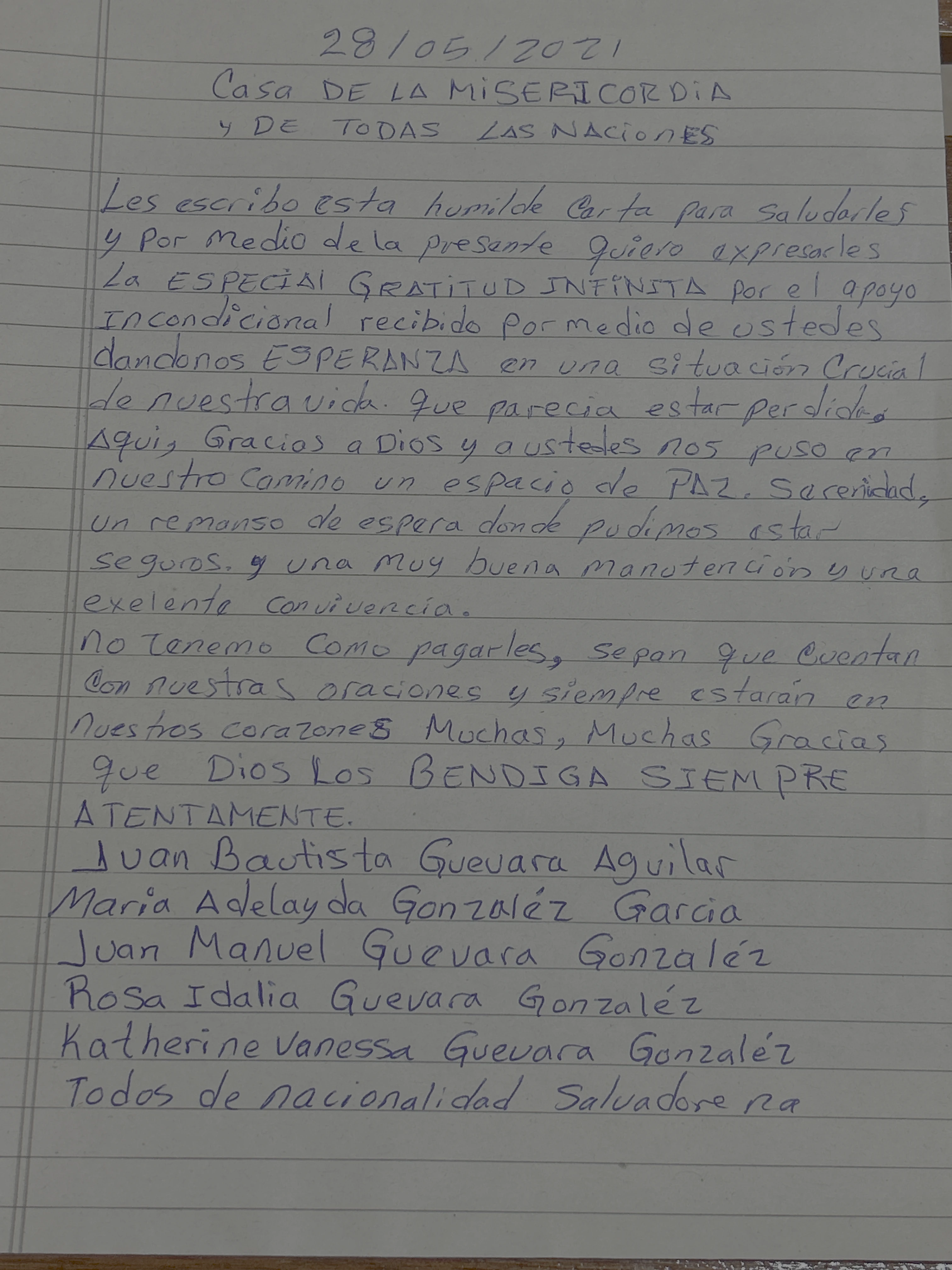 Carta de Familia Guevara González