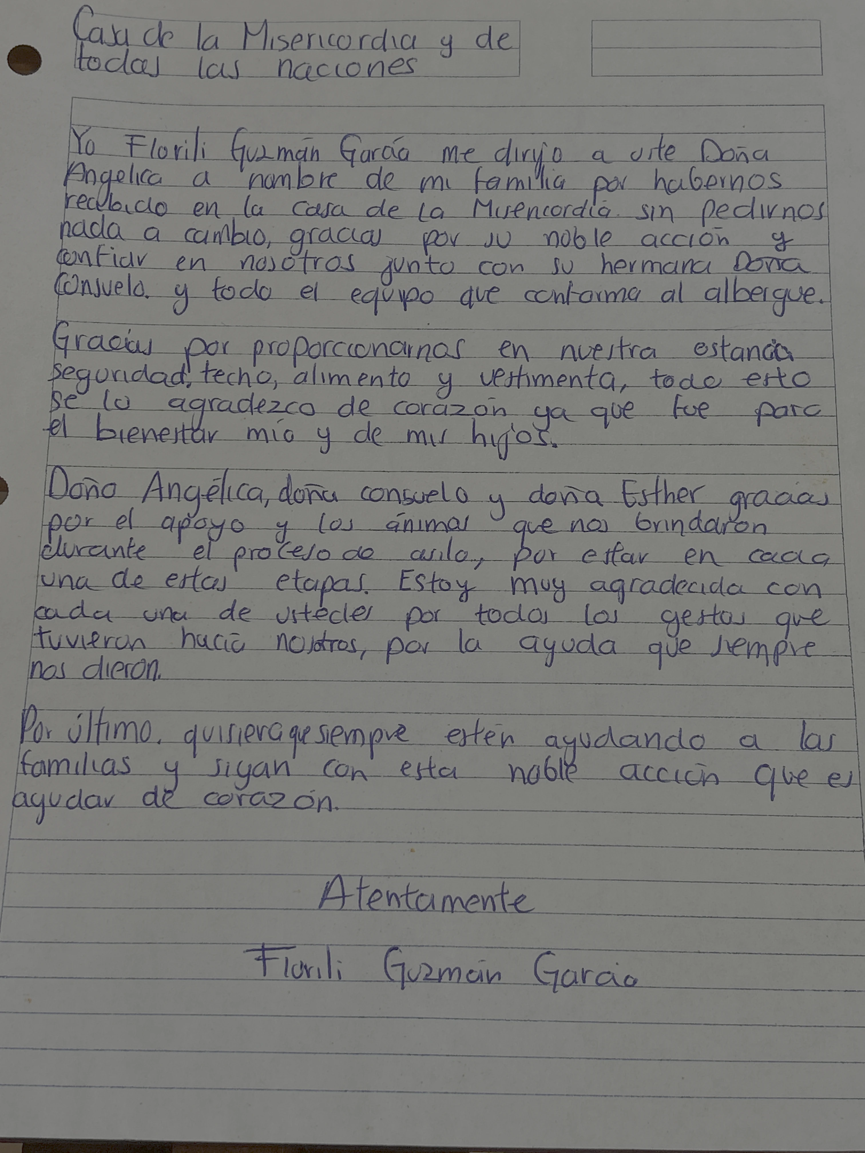 Carta de Florili Guzmán García