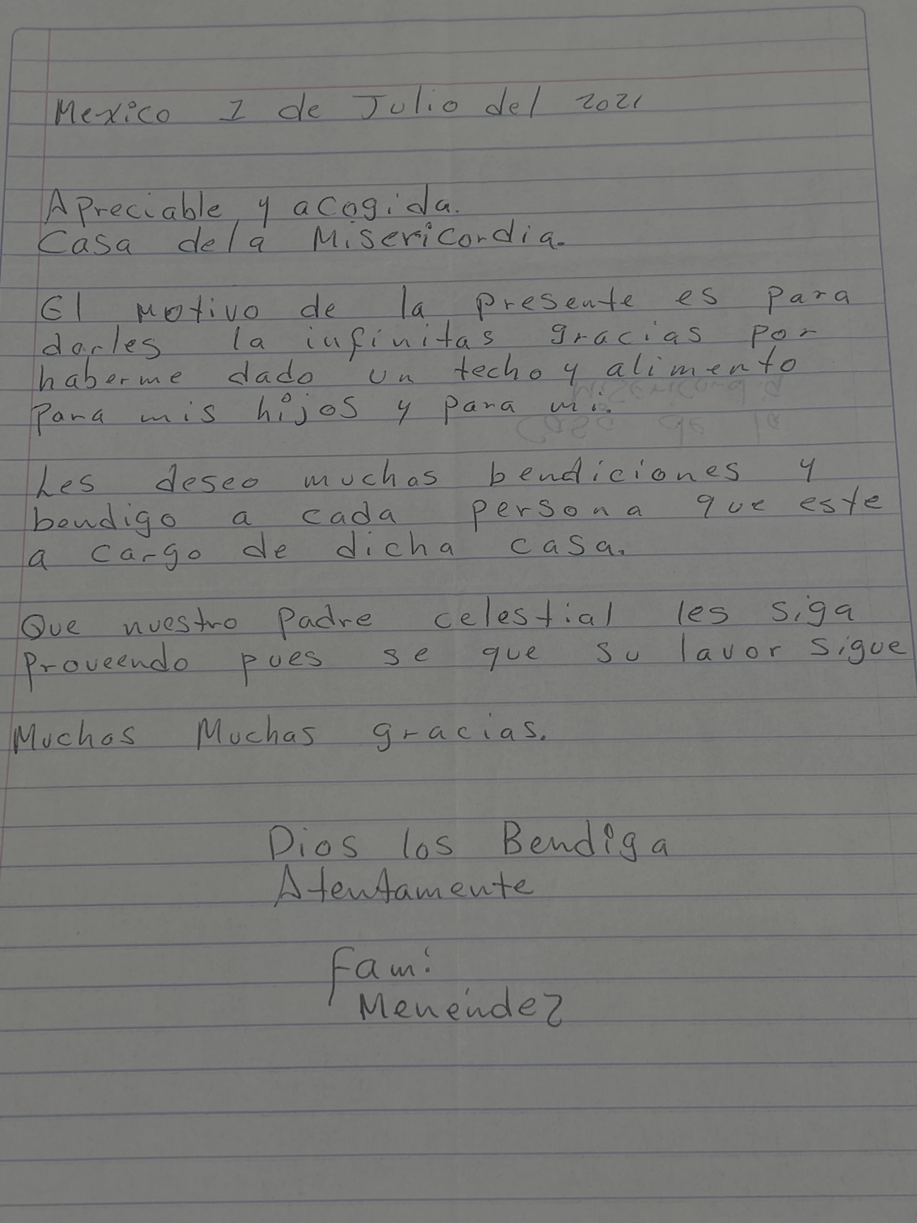 Carta de Familia Menéndez