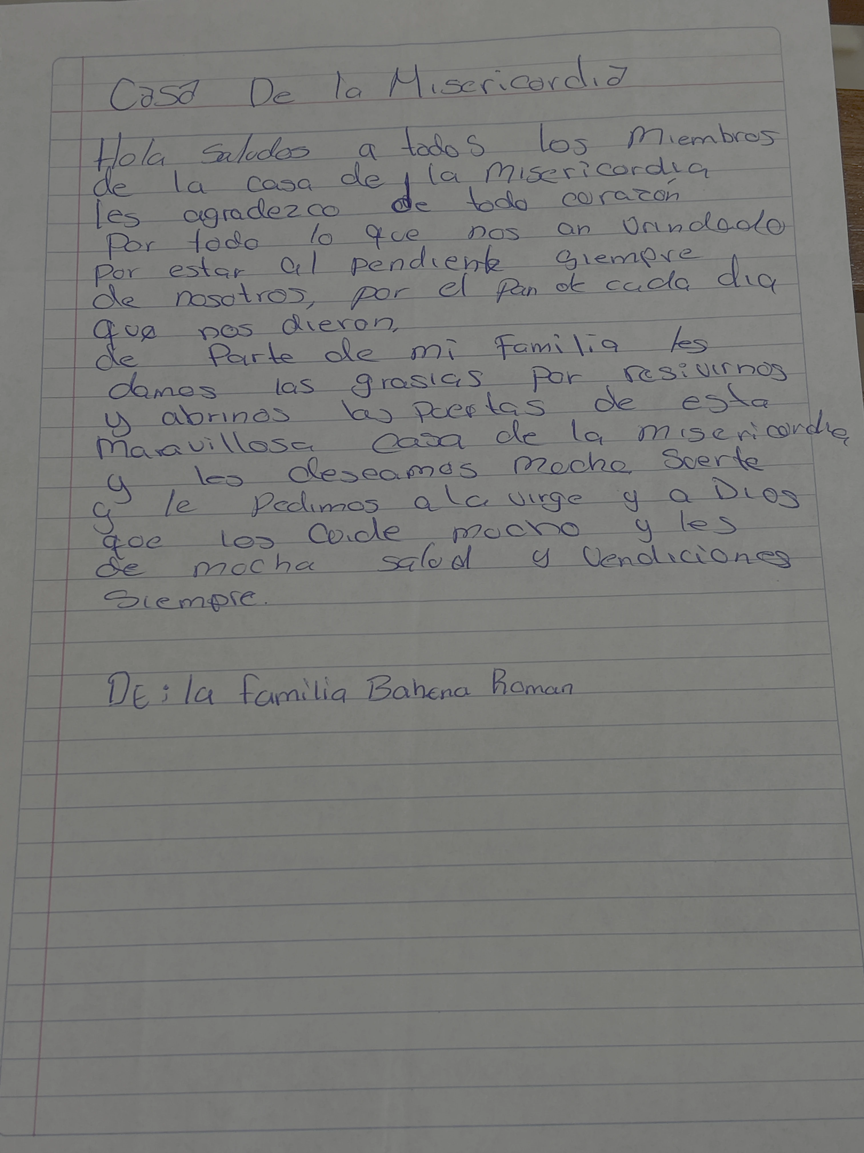 Carta de Familia Bahena Román