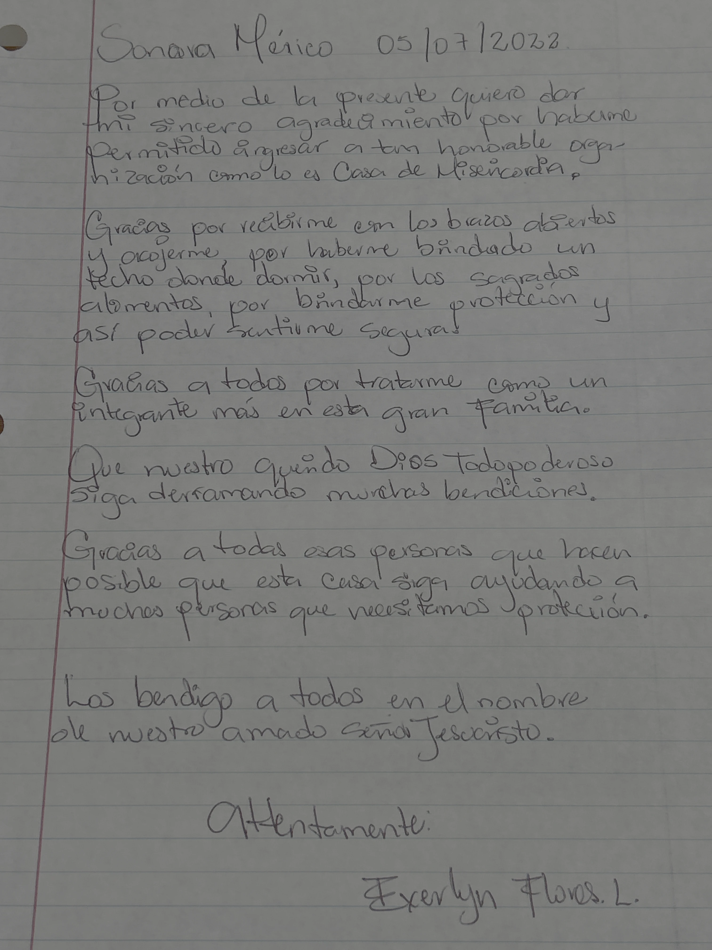 Carta de Exerlyn Flores L.