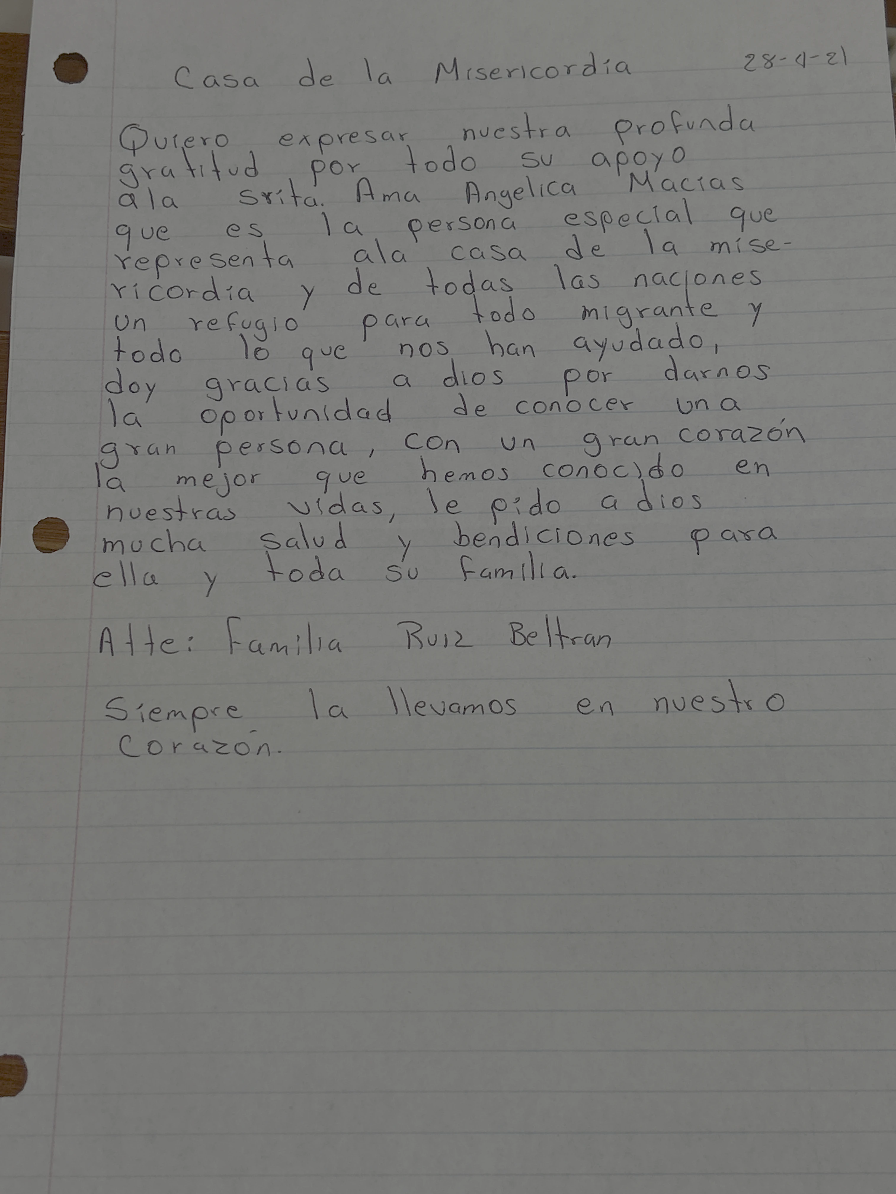 Carta de Familia Ruiz Beltrán