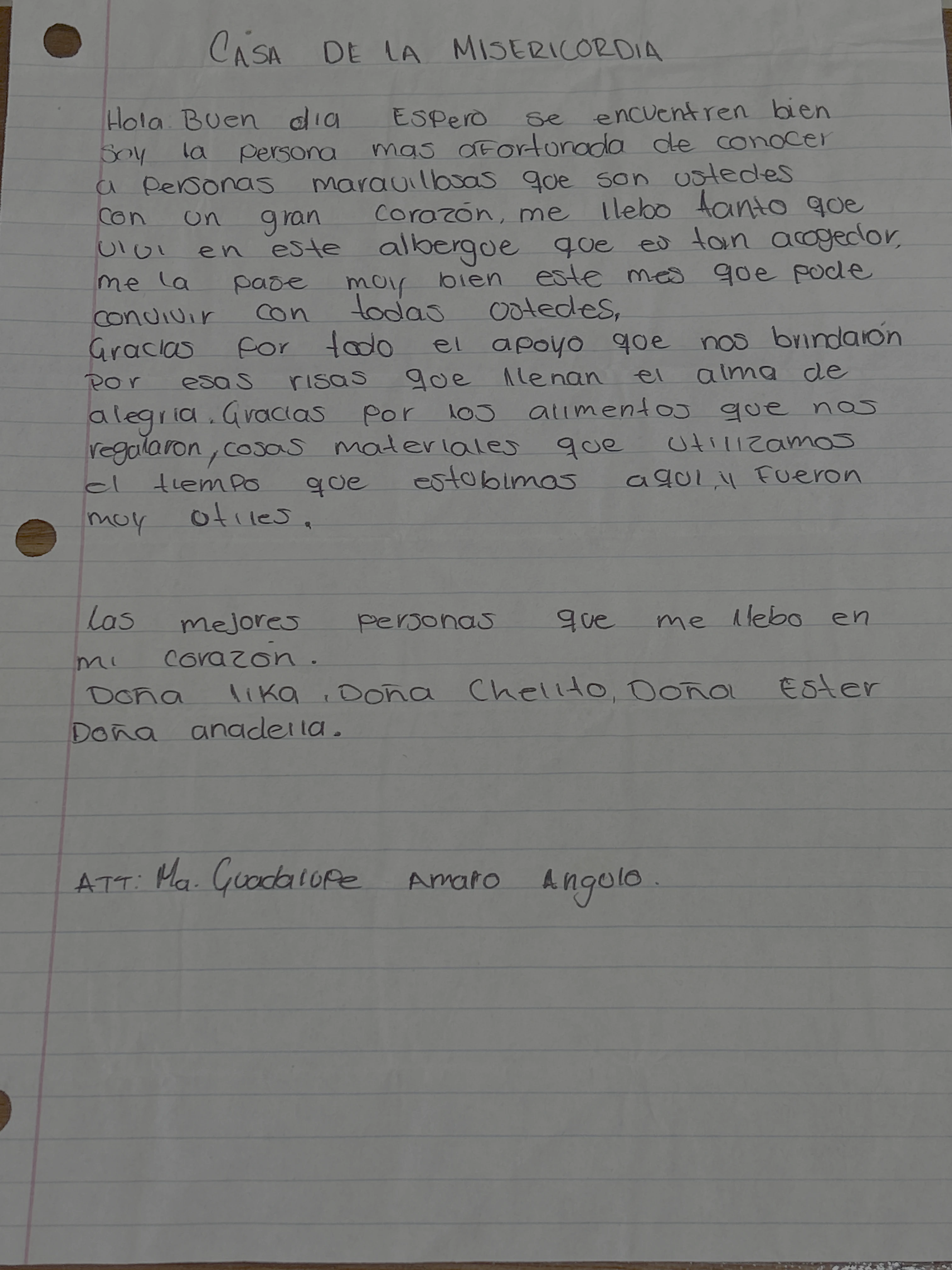 Carta de Ma. Guadalupe Amaro Angulo